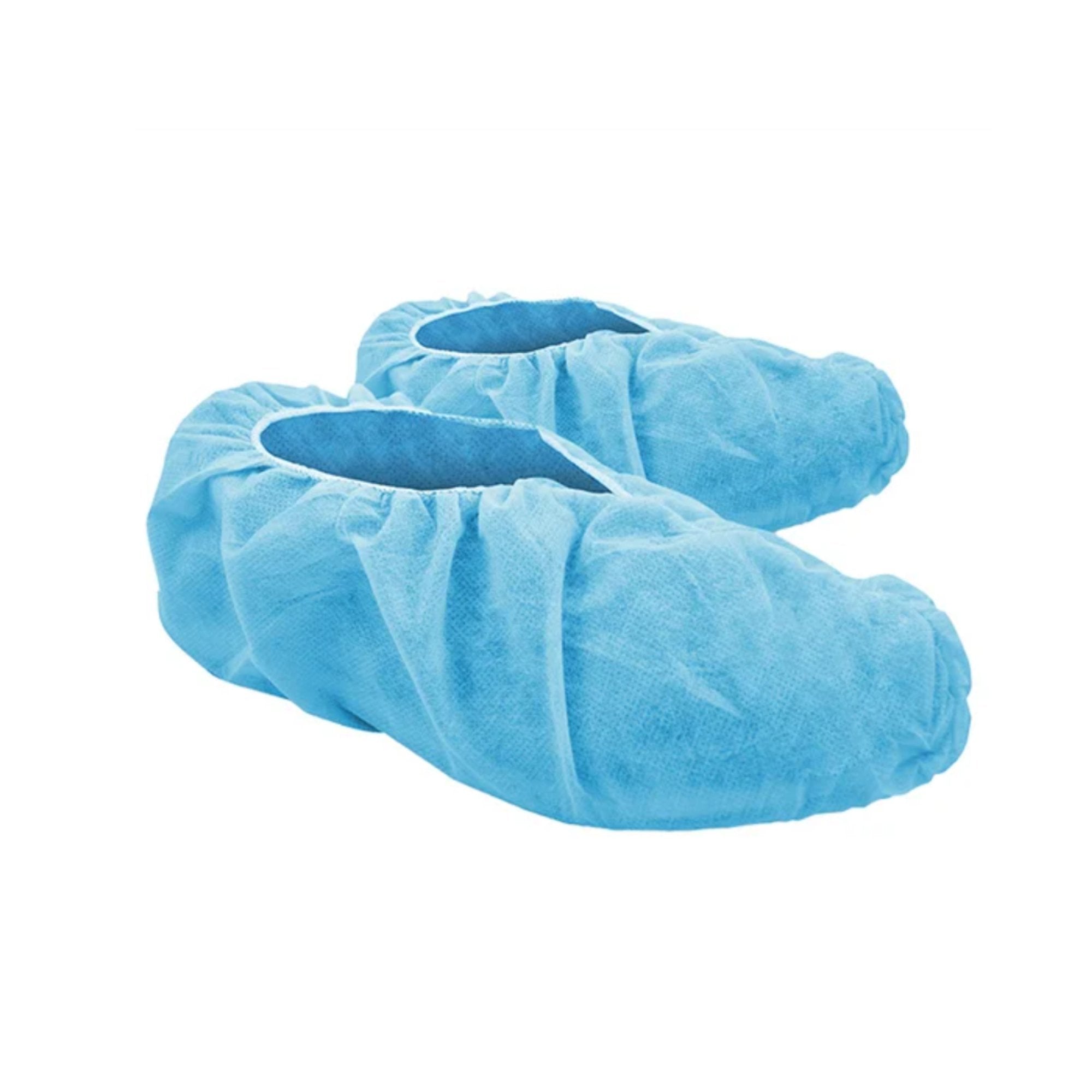 Blue disposable shoe covers with extra-thick material for durable protection