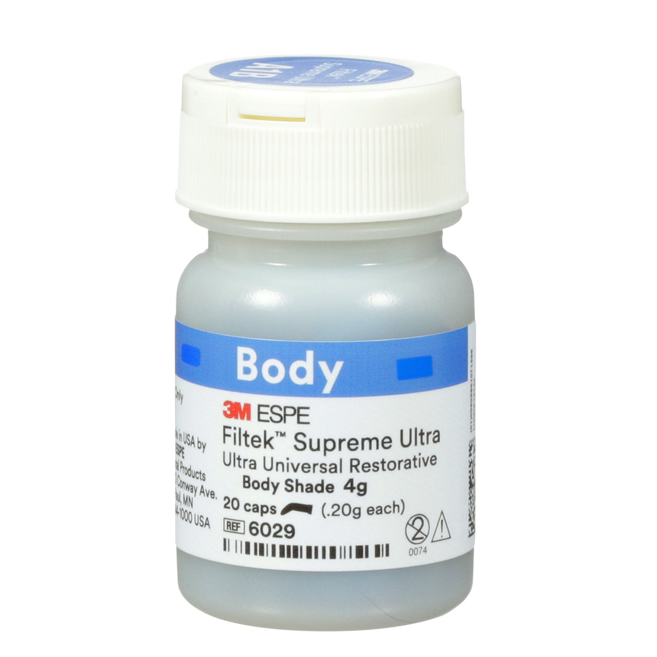 Bottle of 3M ESPE Filtek Supreme Ultra dental restorative material on a white background