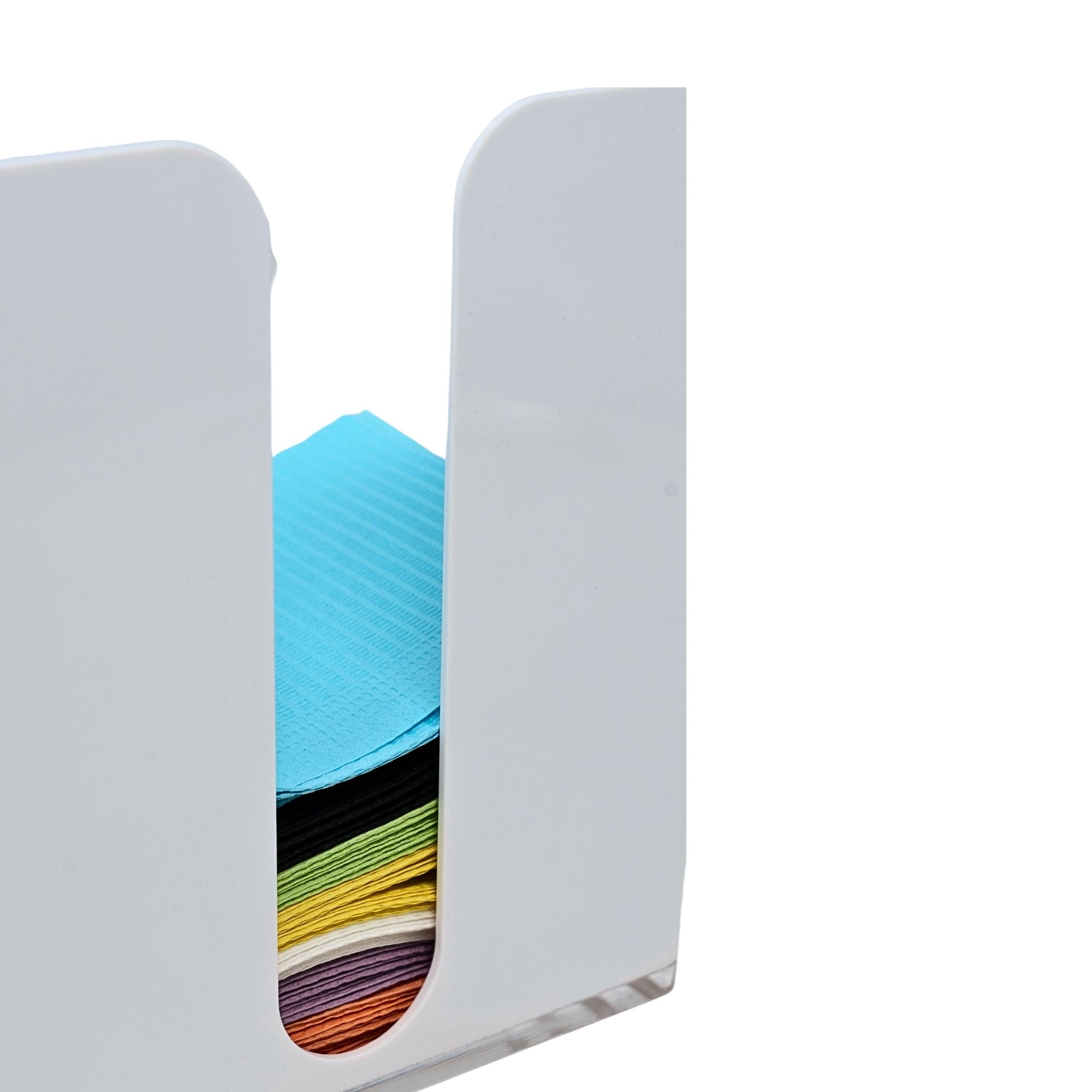 white bib dispenser hold lots of dental bibs