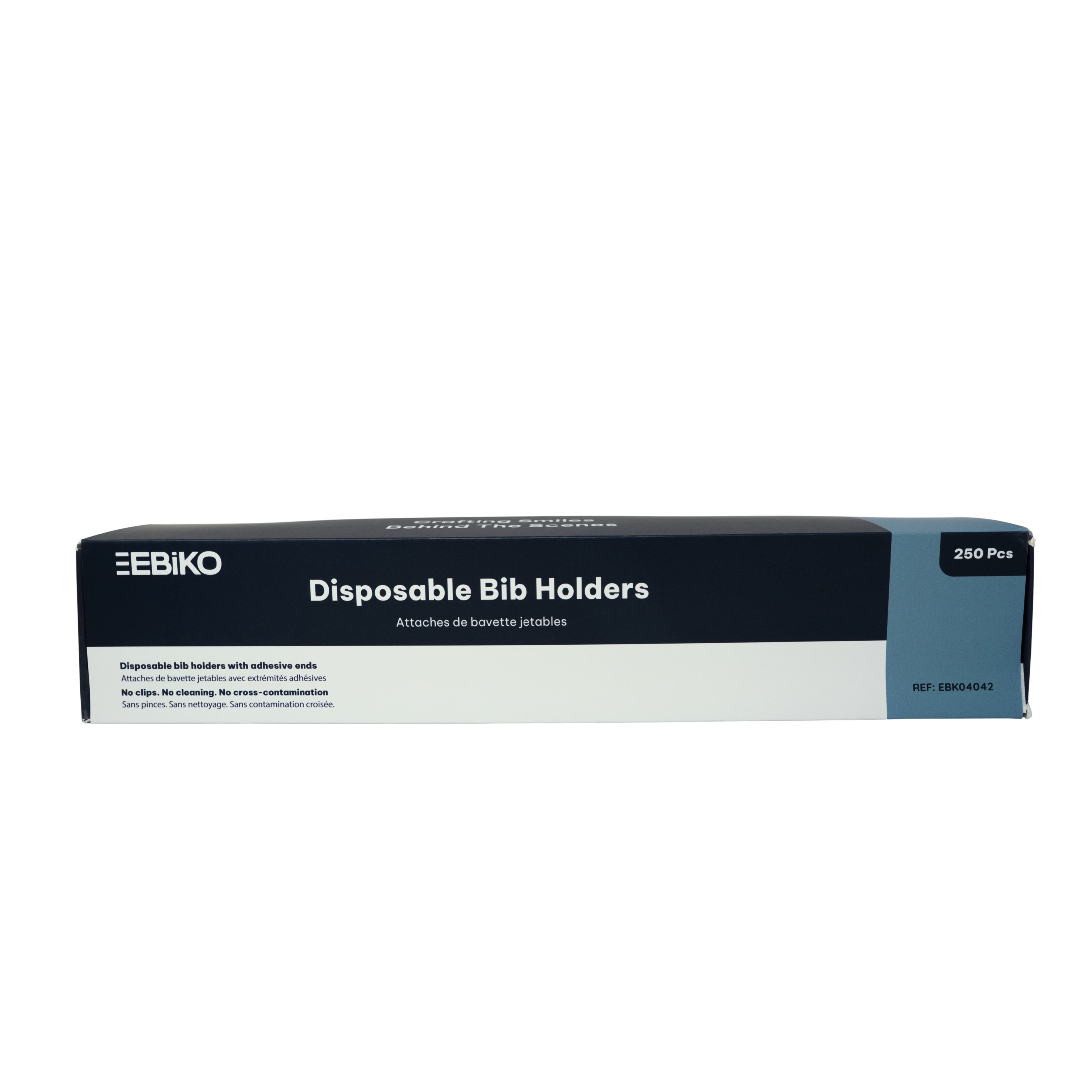 Ebiko disposable bib holders with adhesive ends dental no clips 250 pack ebk04042