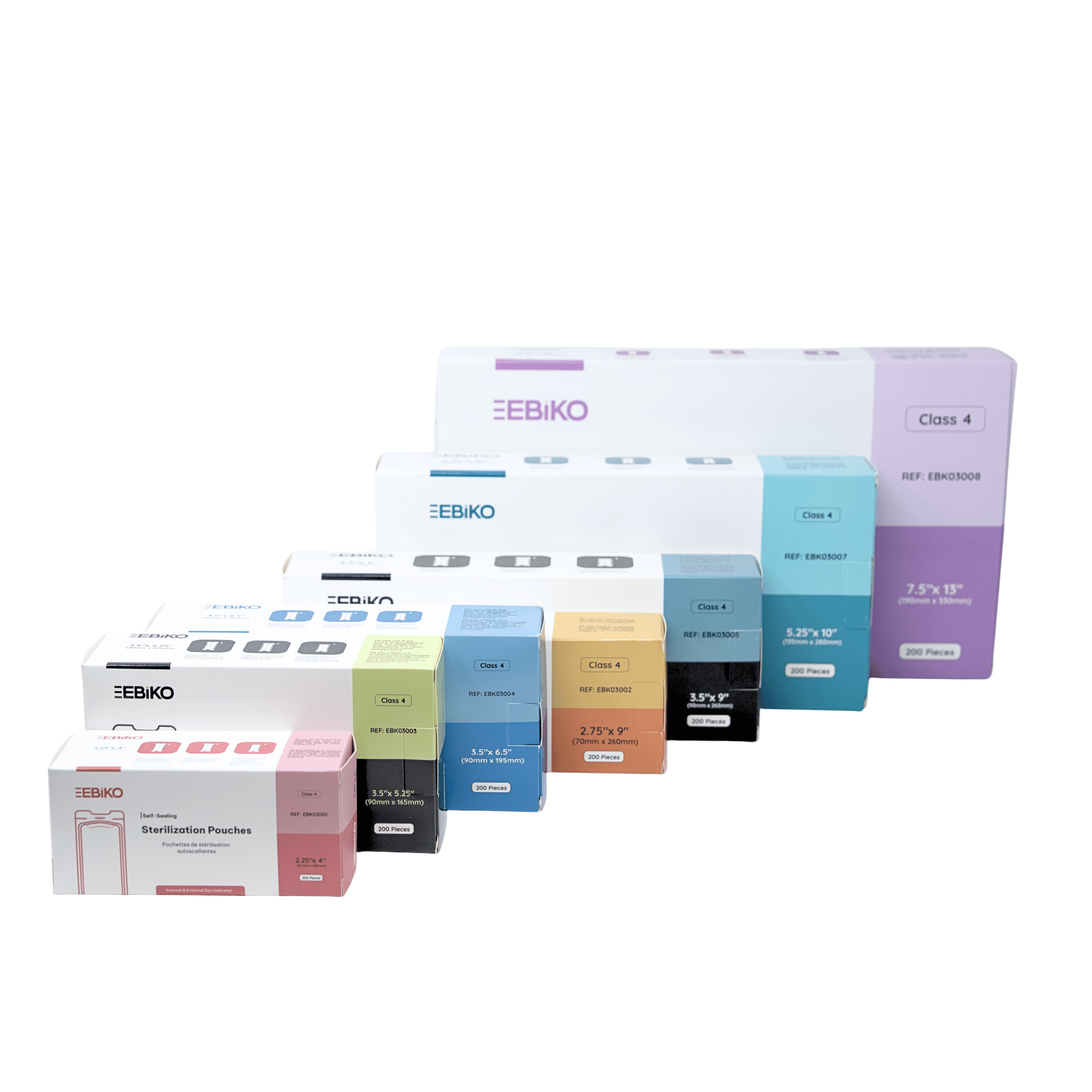 EBIKO Class 4 self-seal sterilization pouch with dual steam and EO chemical indicators for dental sterilization