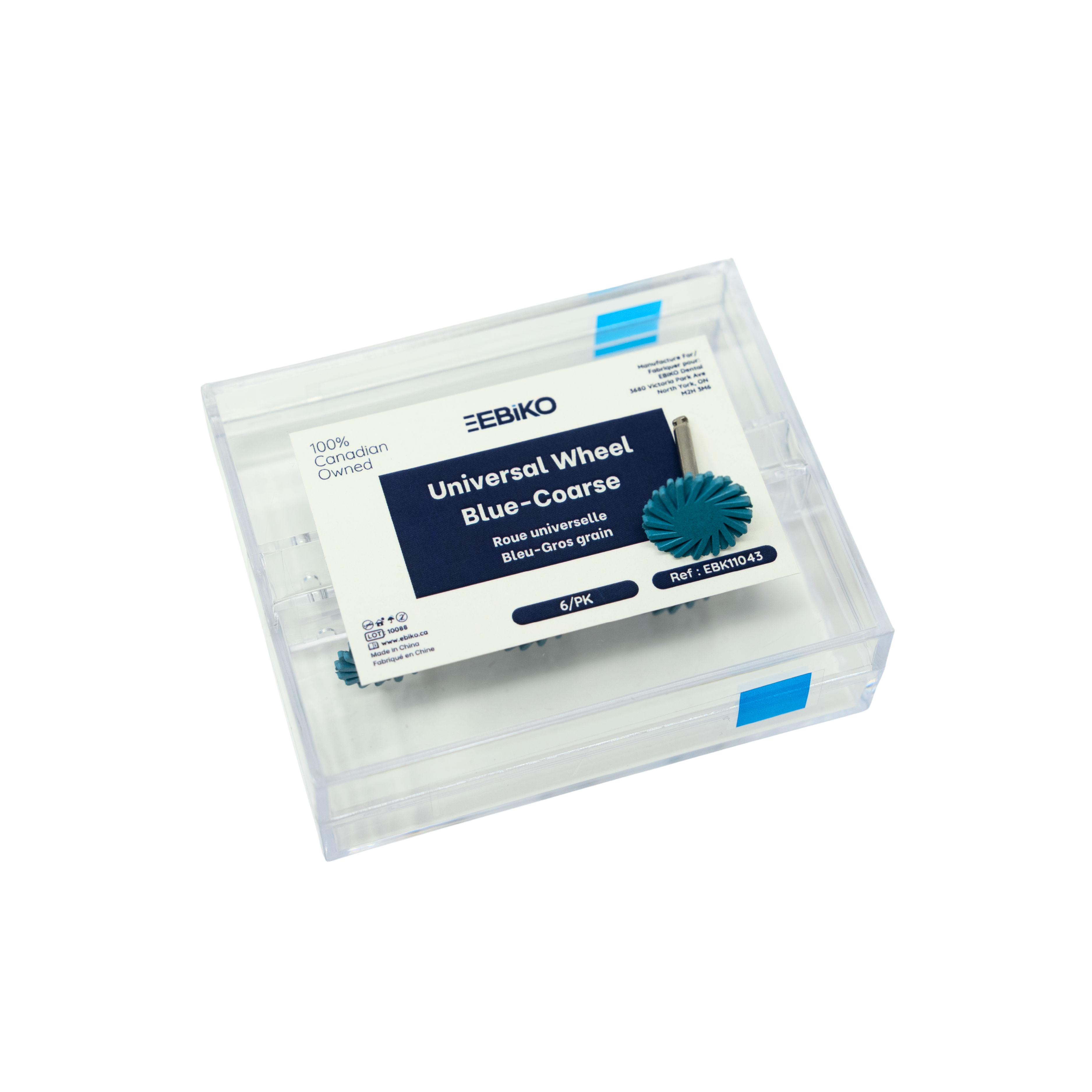 Ebiko universal wheel blue coarse dental polishing wheel 6 pack in clear plastic case