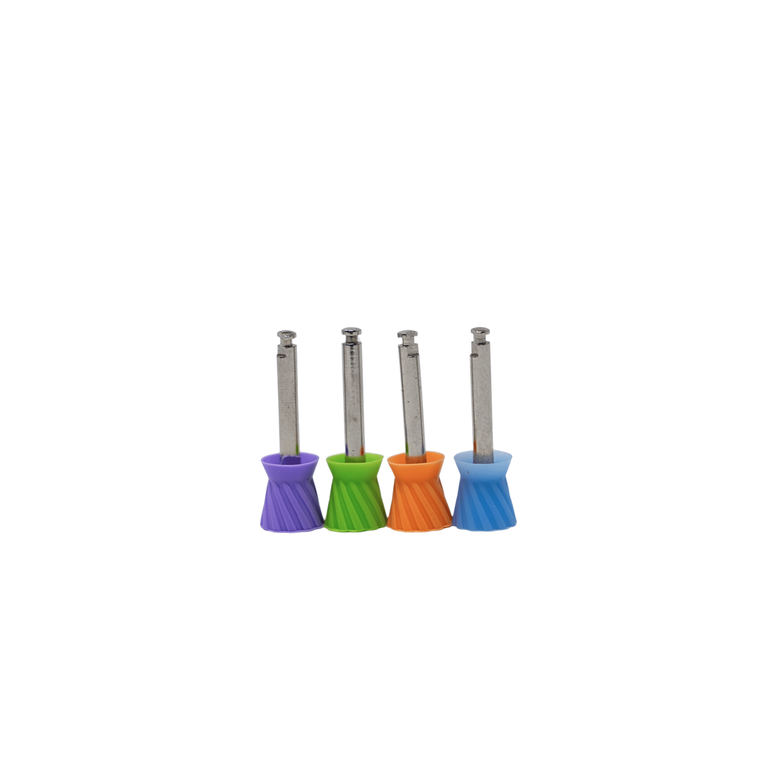 EBIKO latch-type turbine prophy cups in firm, four colour-coded webbed cups for dental polishing