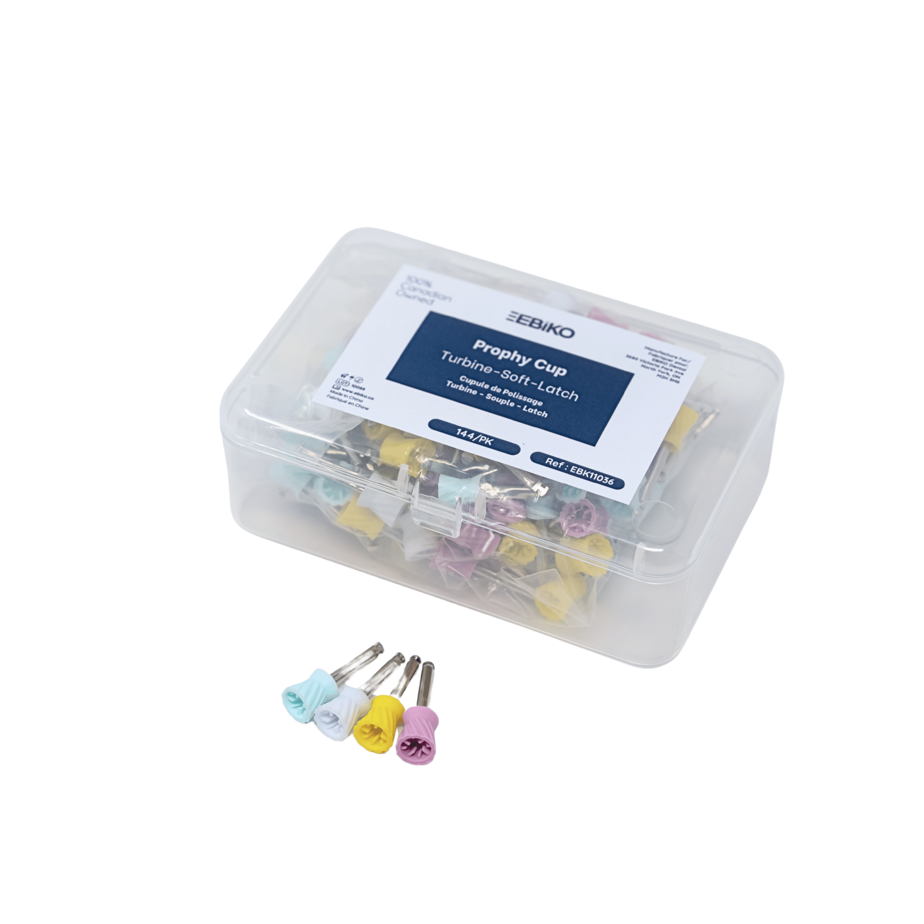 EBIKO Turbine Soft latch-type prophy cups, box of 144 for dental cleaning and polishing