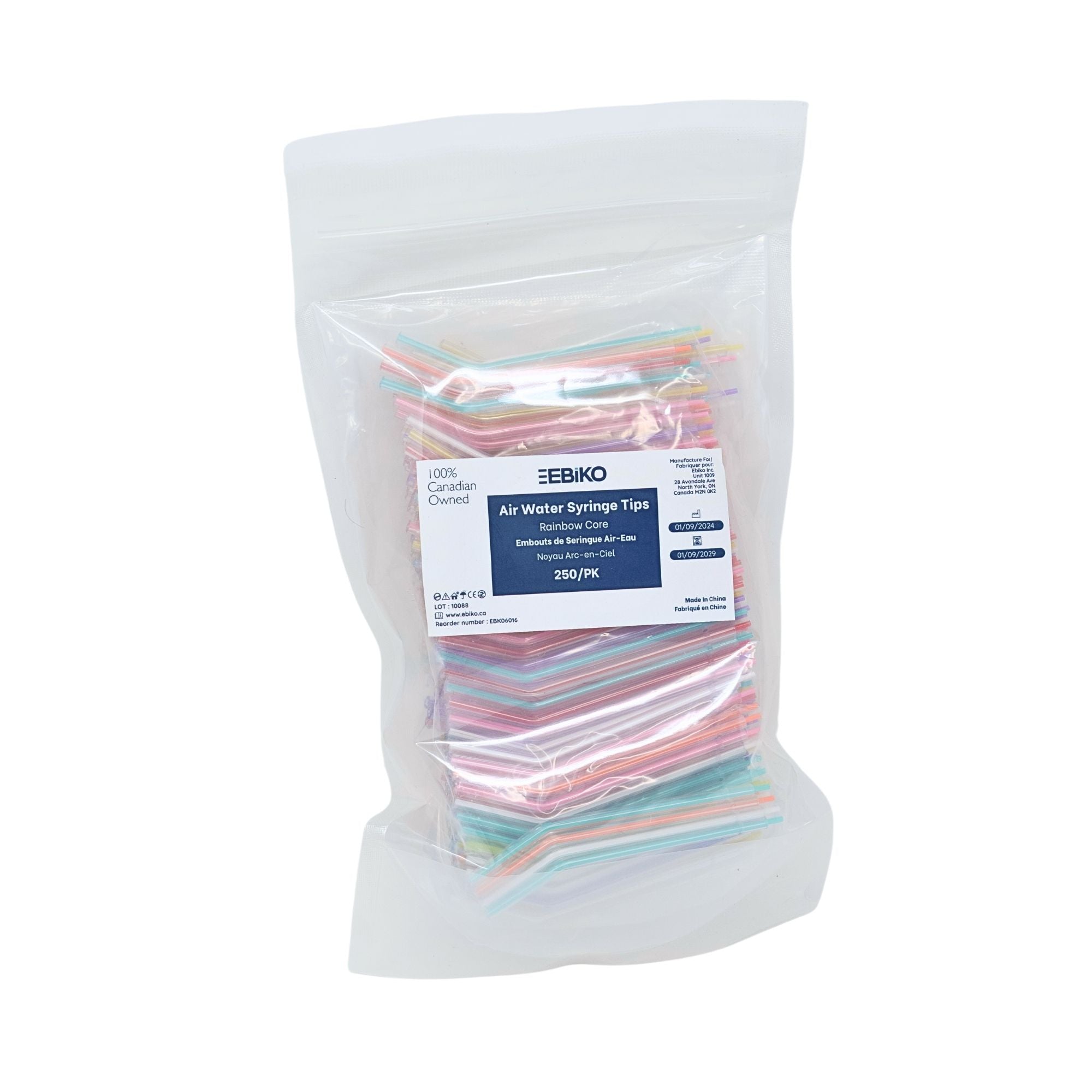 Air water syringe tips rainbow core disposable dental nozzles 250 pack for precise irrigation and drying in dental clinics