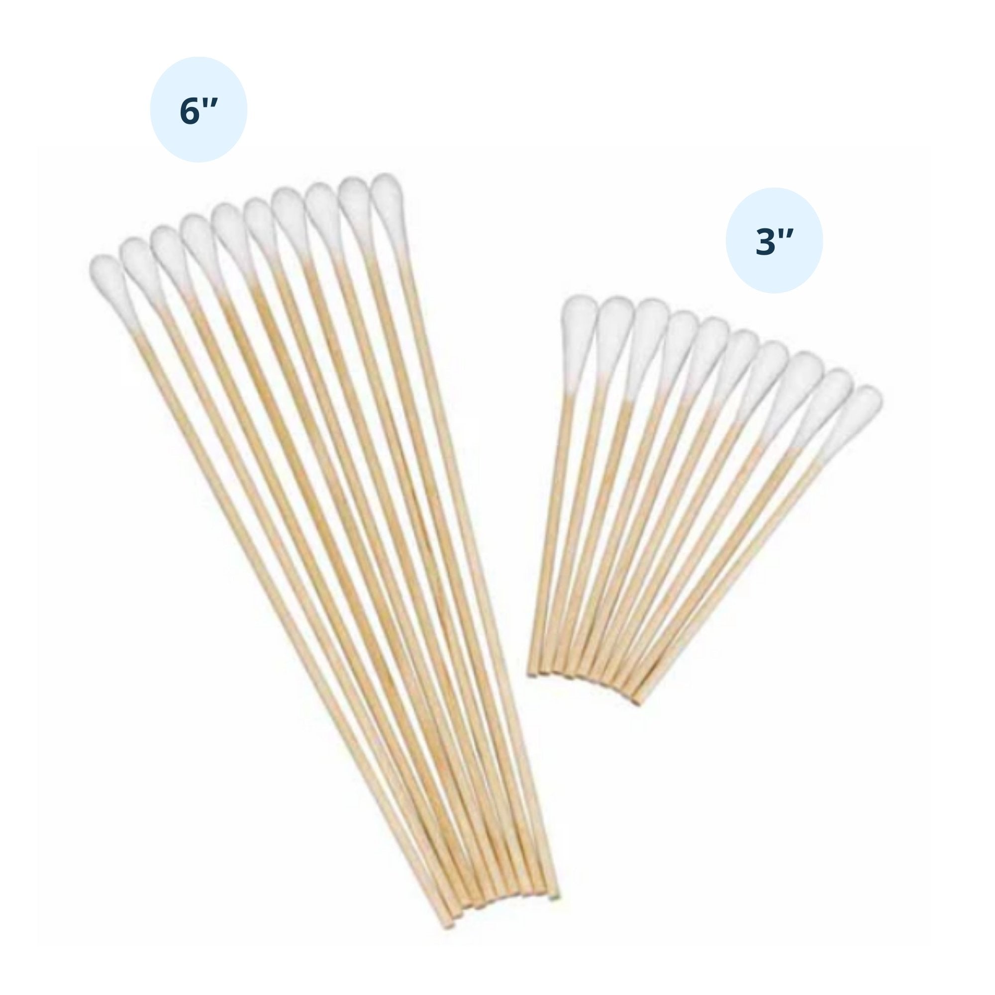 Cotton tip applicators in two sizes 3-inch and 6-inch with wooden sticks