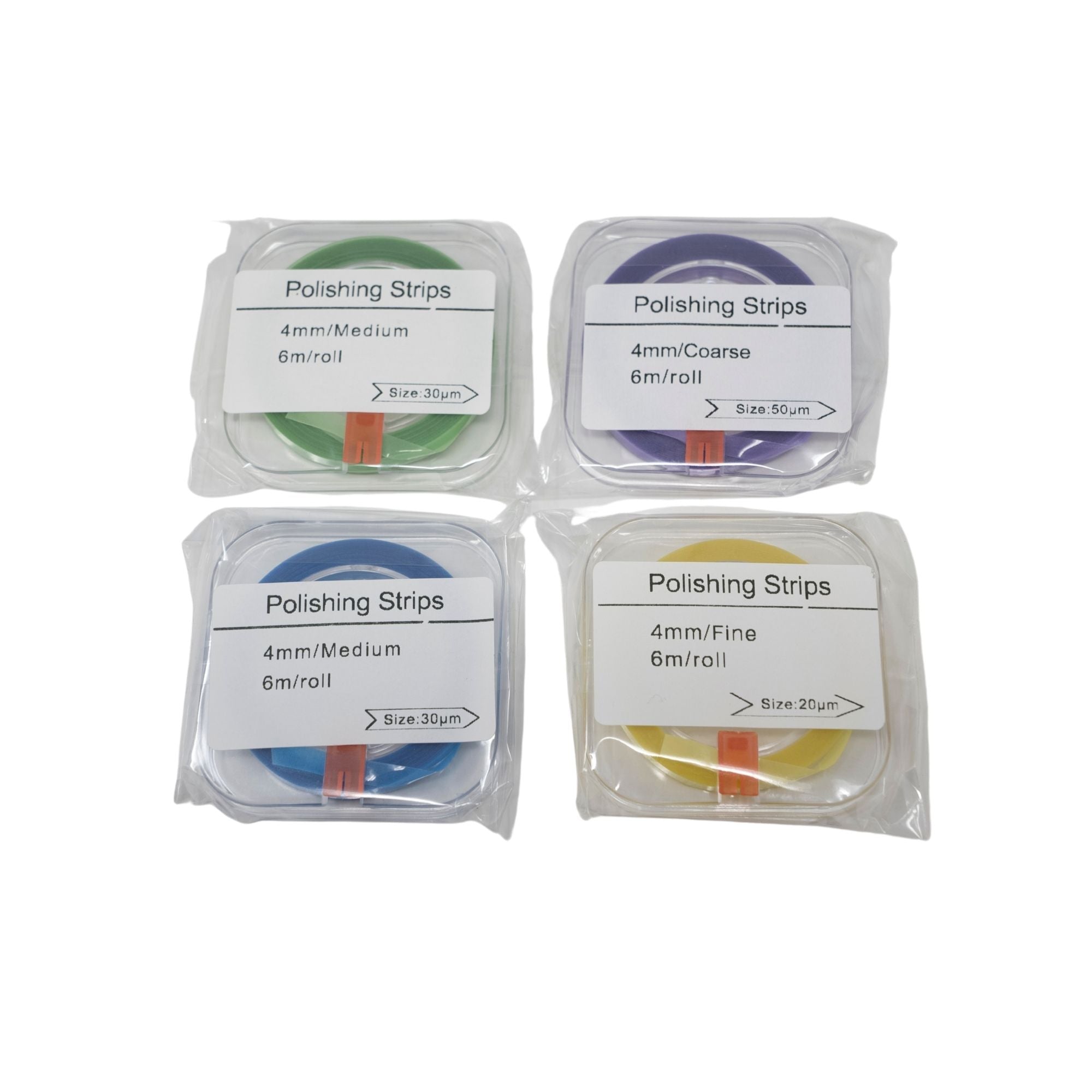 dental polishing strips 6m roll labeled fine medium coarse color coded