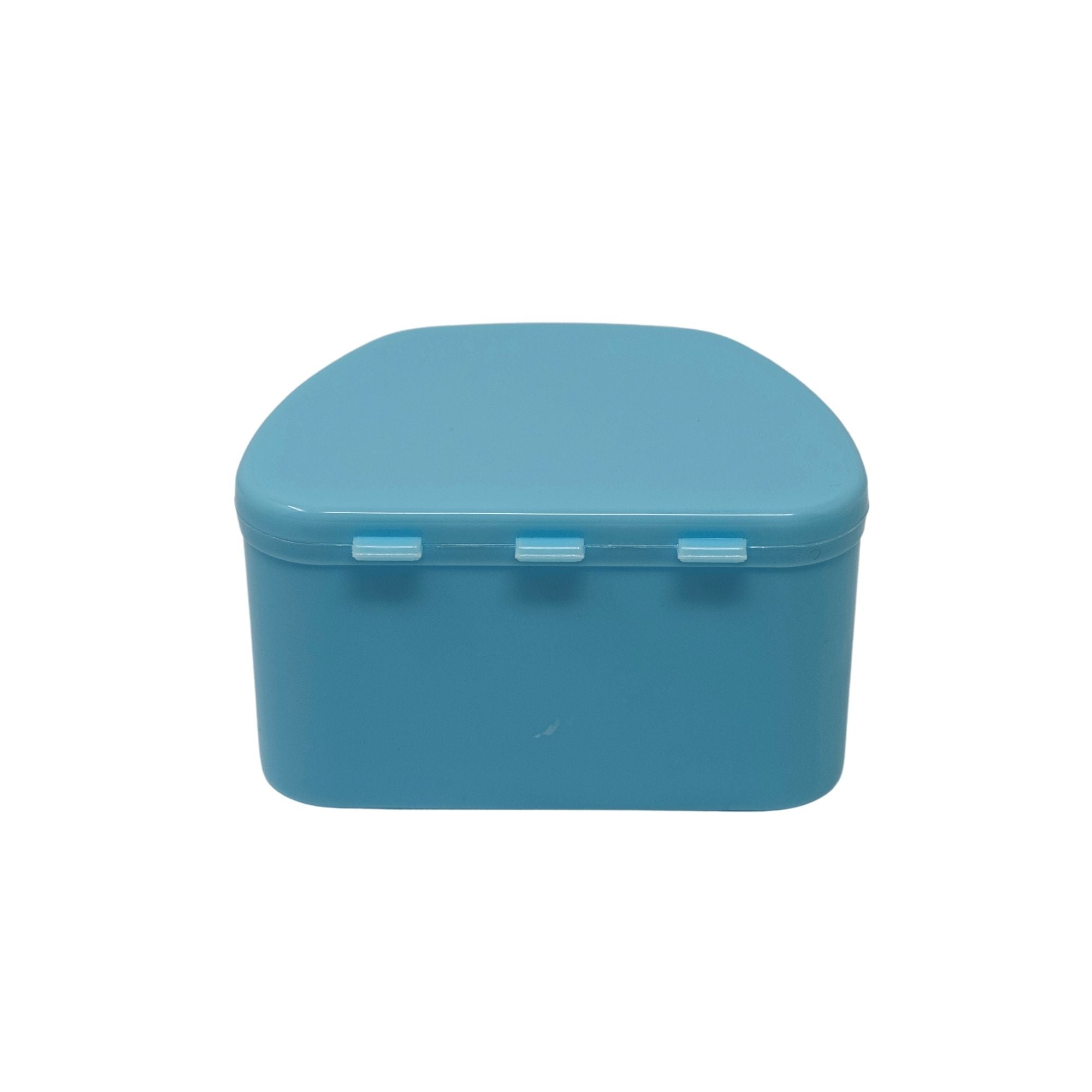 Back design details of denture storage boxes blue