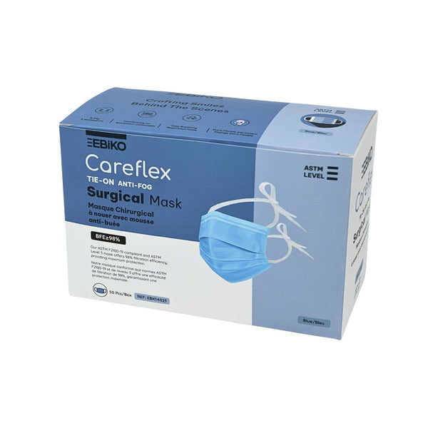 EBIKO CareFlex tie-on surgical mask ASTM level 2 and level 3 anti-fog medical face mask 50 box for high protection and comfort