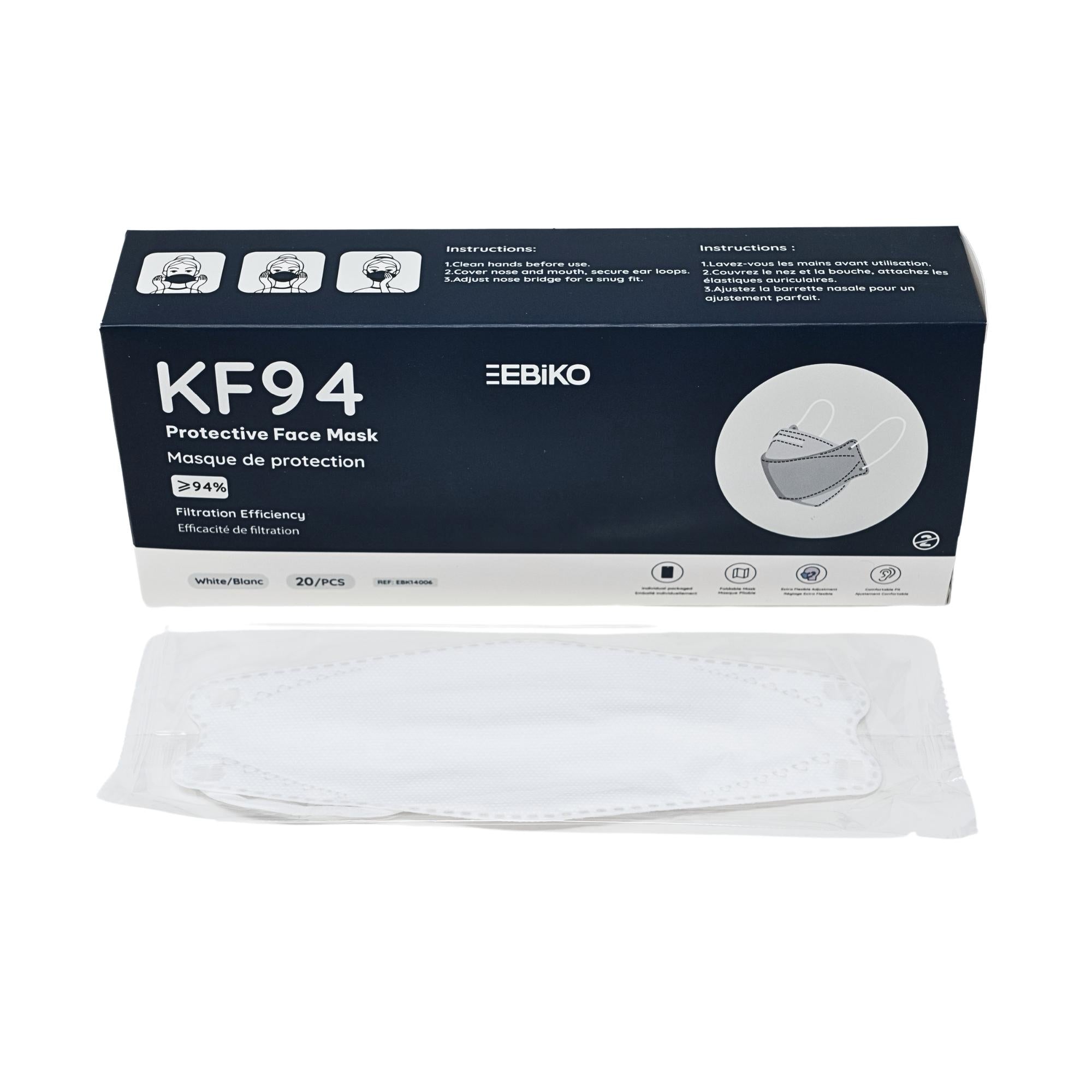 EBIKO KF94 protective face mask white 3-layer high-filtration disposable mask 20 box for superior protection and comfort