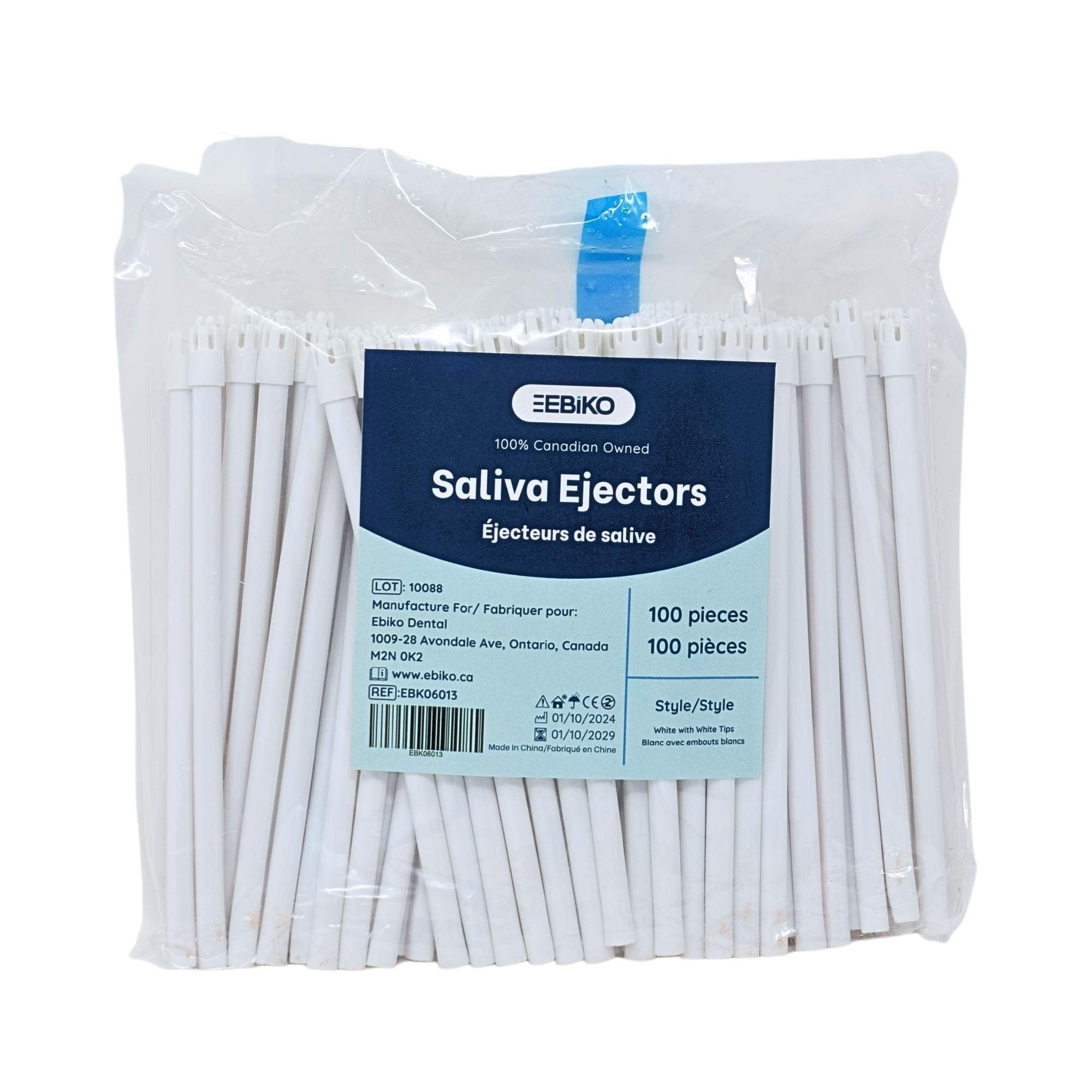 EBIKO white saliva ejectors sealed package disposable flexible dental suction tips 100 pack for moisture control in dental procedures
