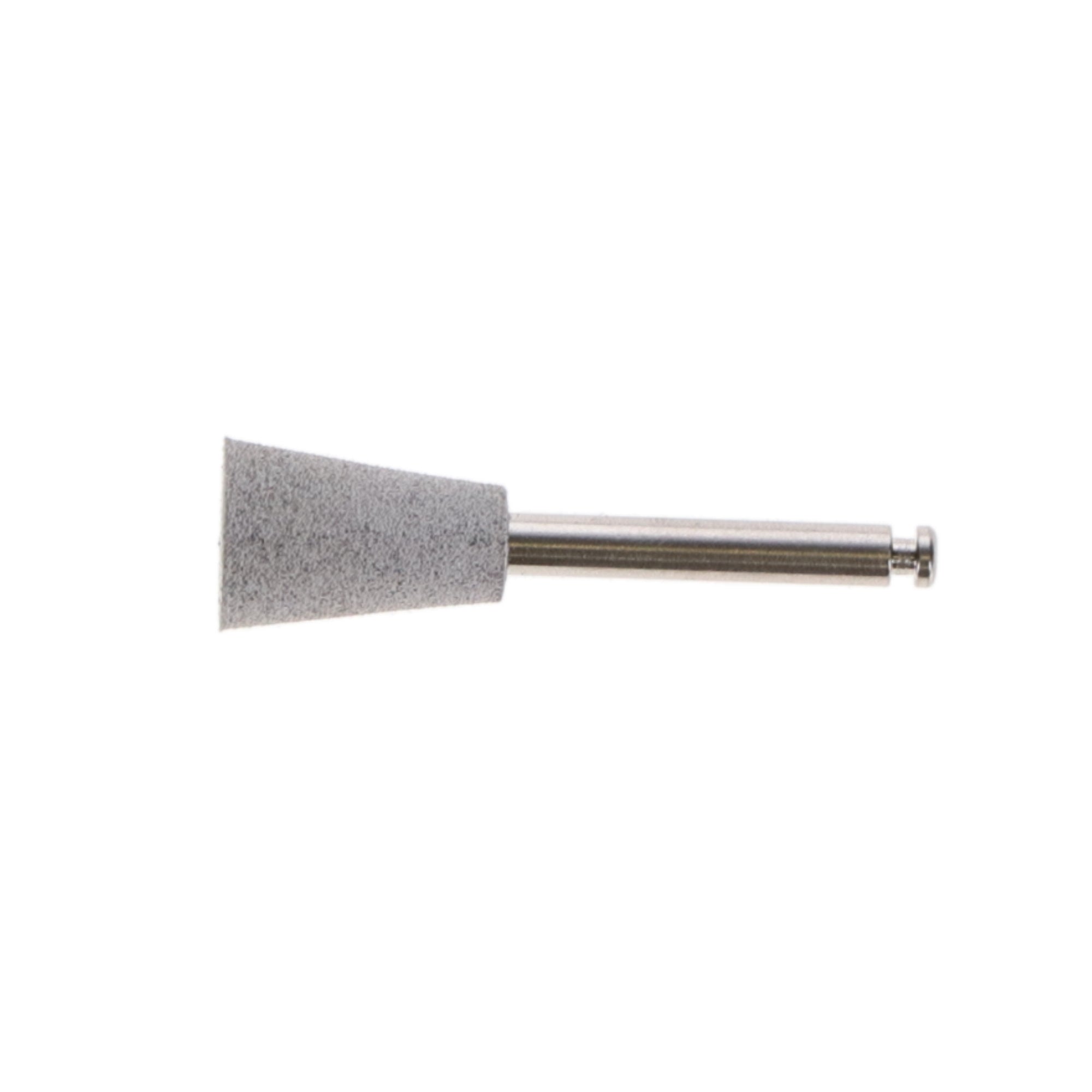Gray latch type dental polishing cup with a stainless steel base designed for efficient polishing during dental procedures