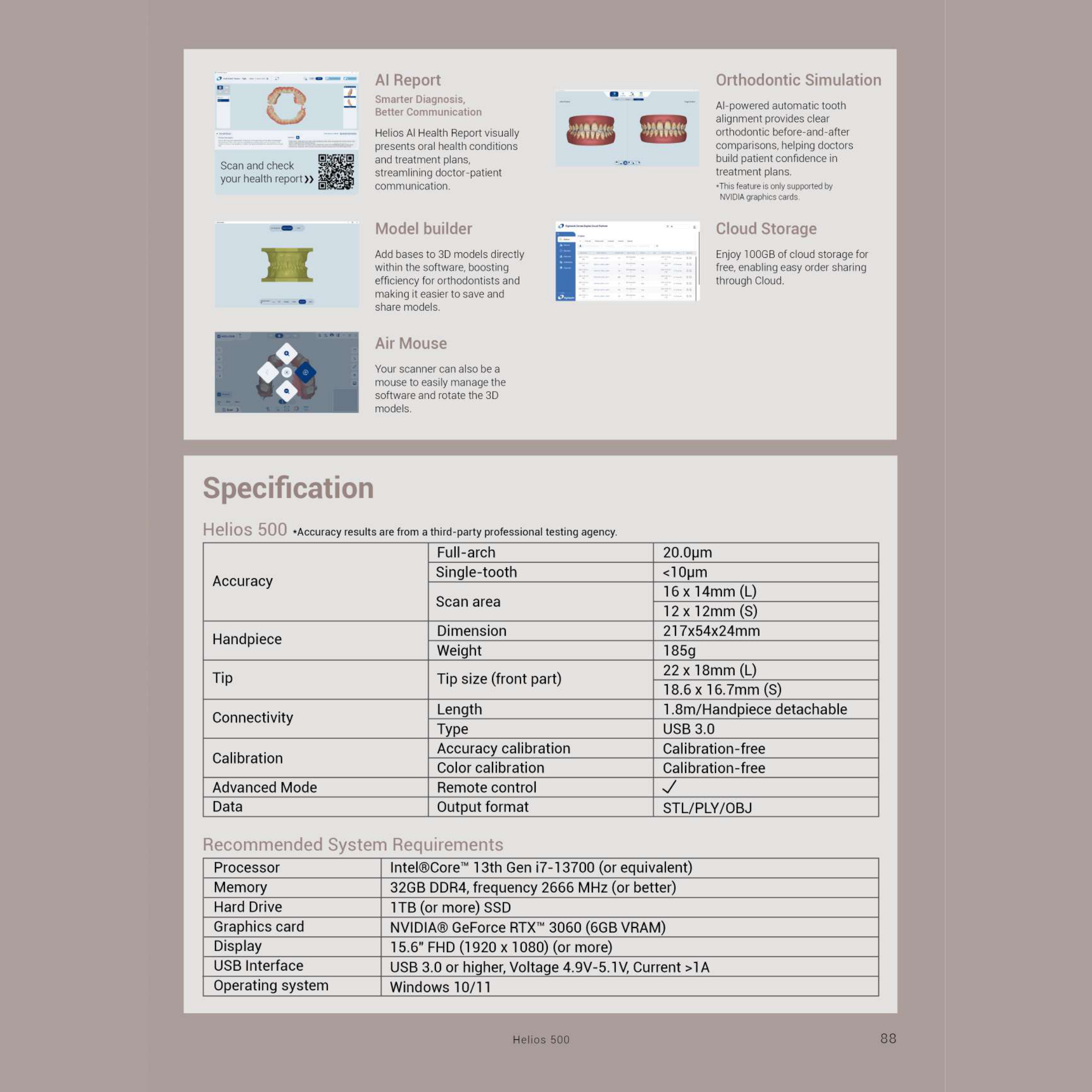 Eighteeth Helios Intraoral Scanner — Helios 500 — AI reports, model builder and full specifications
