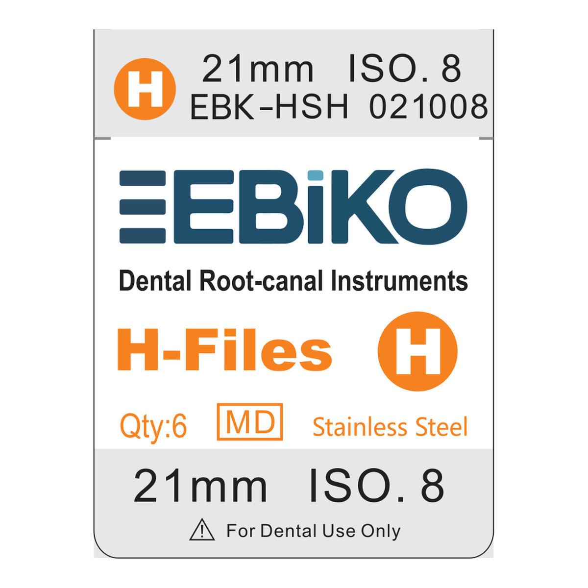 EBIKO Hand H-File Stainless Steel 6/Pk – EBIKO-branded box label | EBIKO Dental