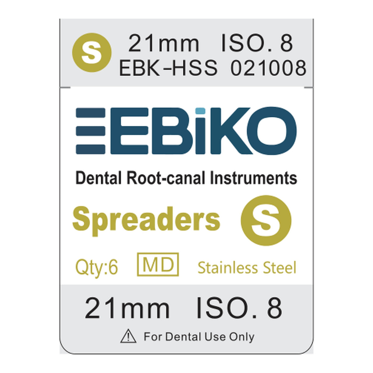 EBIKO Hand Spreader Stainless Steel 6/Pk – EBIKO-branded box label | EBIKO Dental
