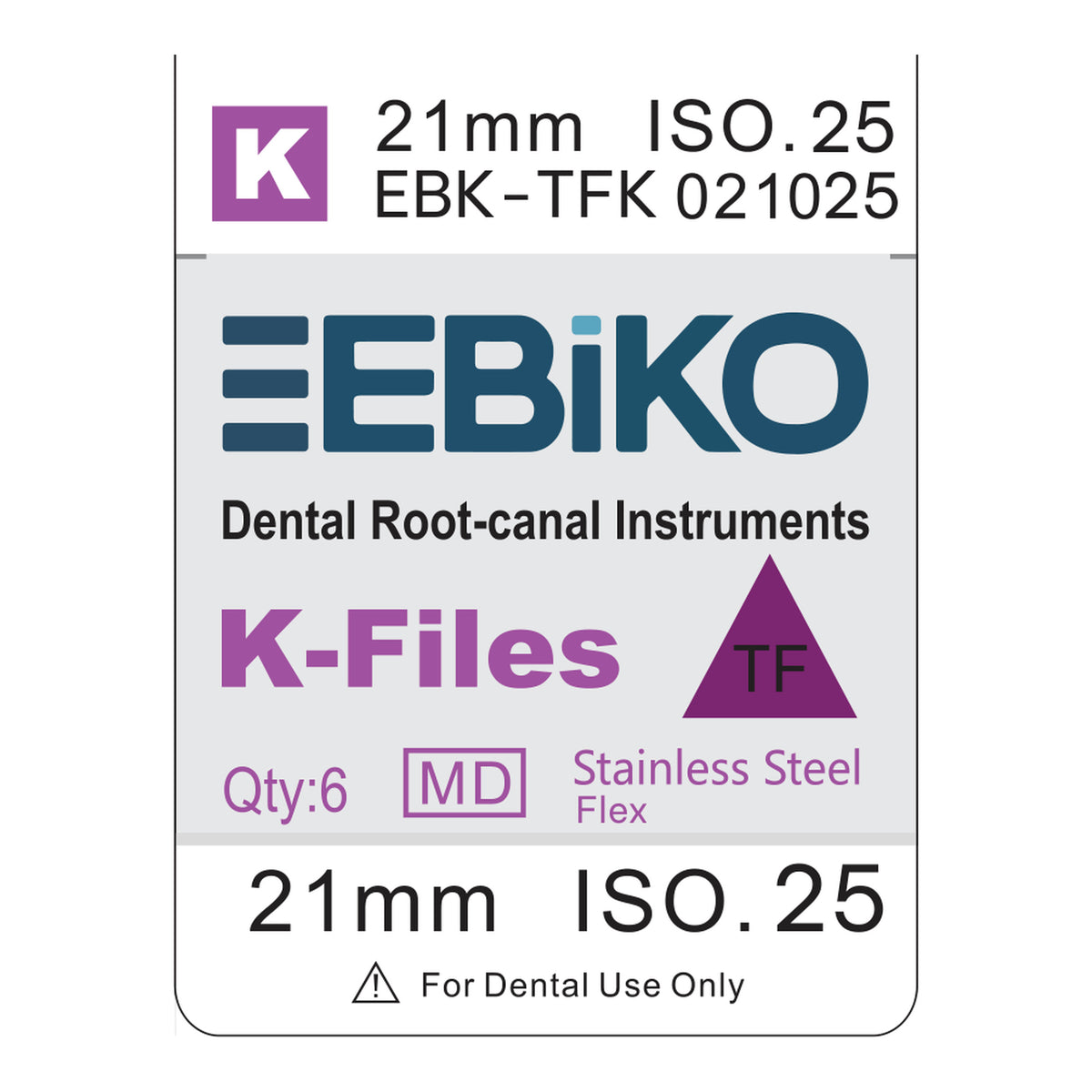 EBIKO K-Flex File Stainless Steel 6/Pk – EBIKO-branded box label | EBIKO Dental