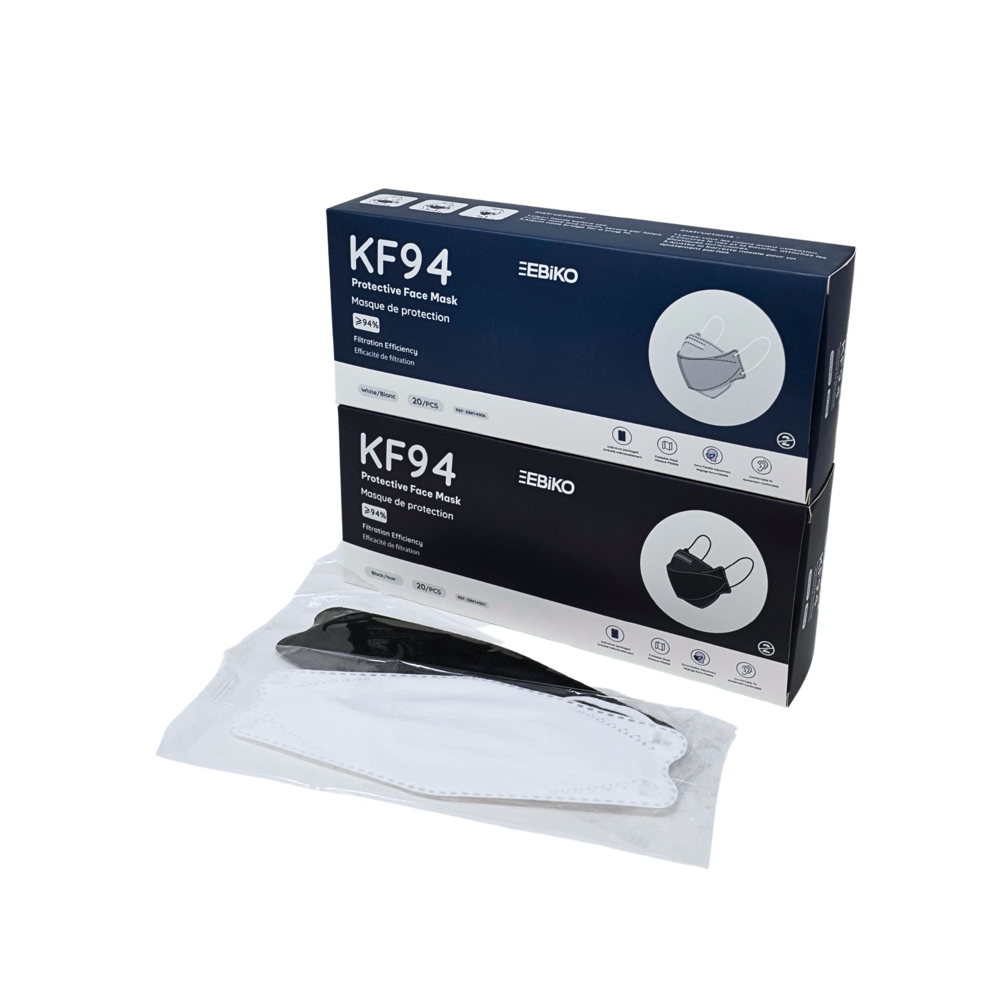 KF94 protective face mask black and white color 20 masks per box