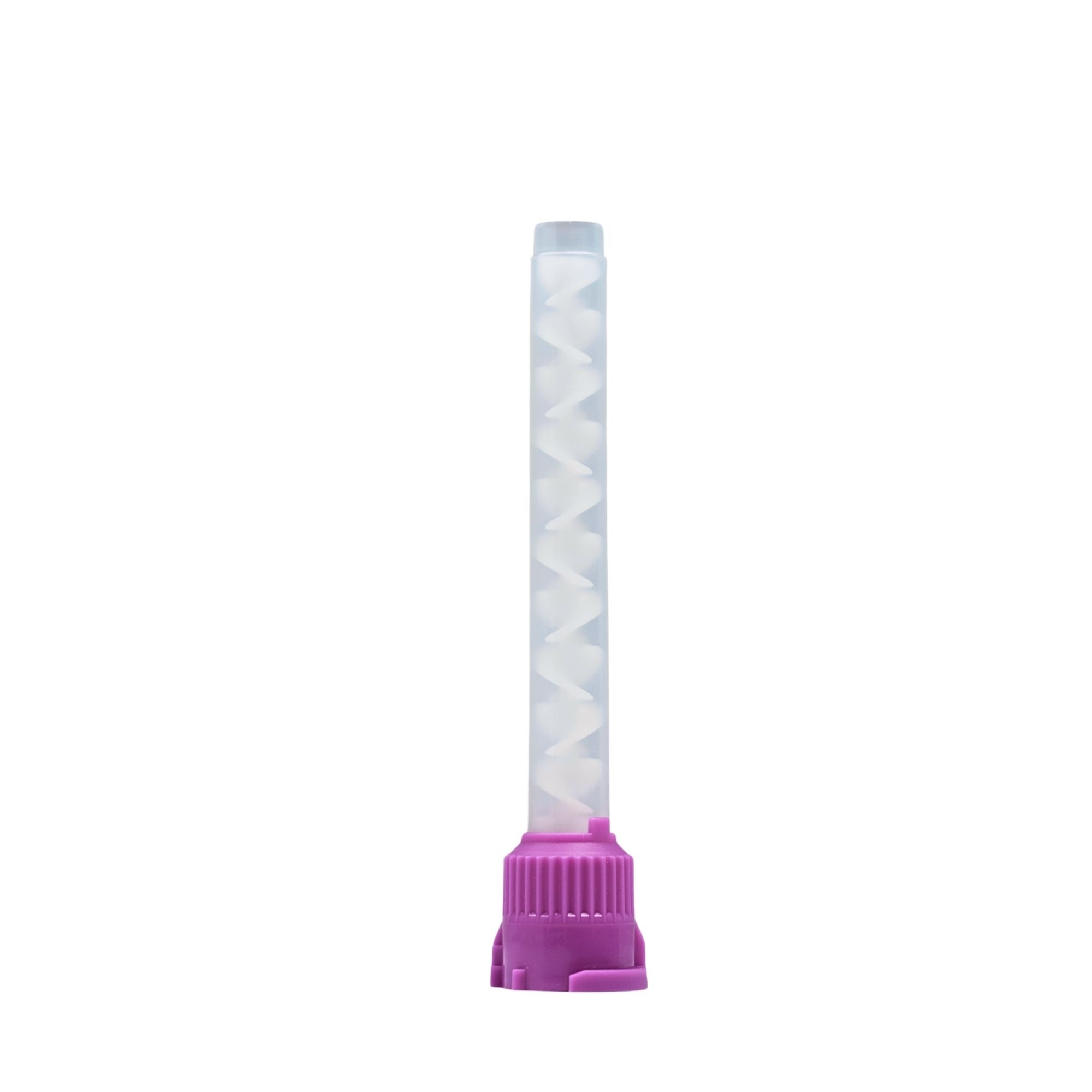 Purple mixing tip with internal spiral structure dental use