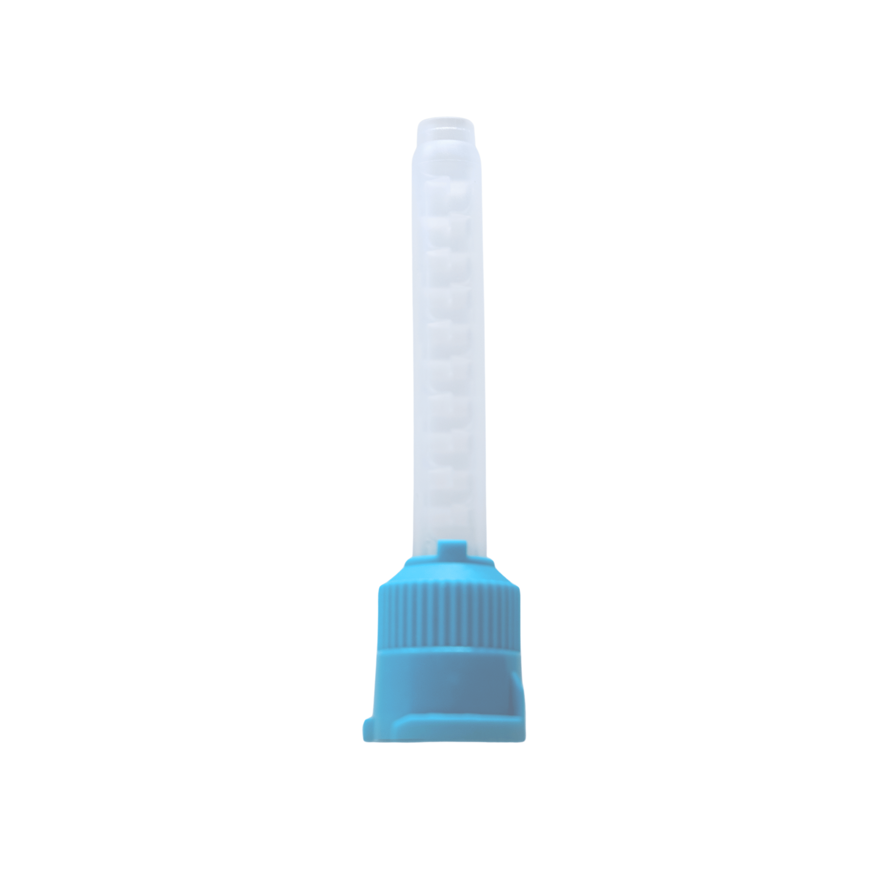 EBIKO dental impression mixing tips with internal spiral in teal and blue for automix material dispensing, 50 per pack