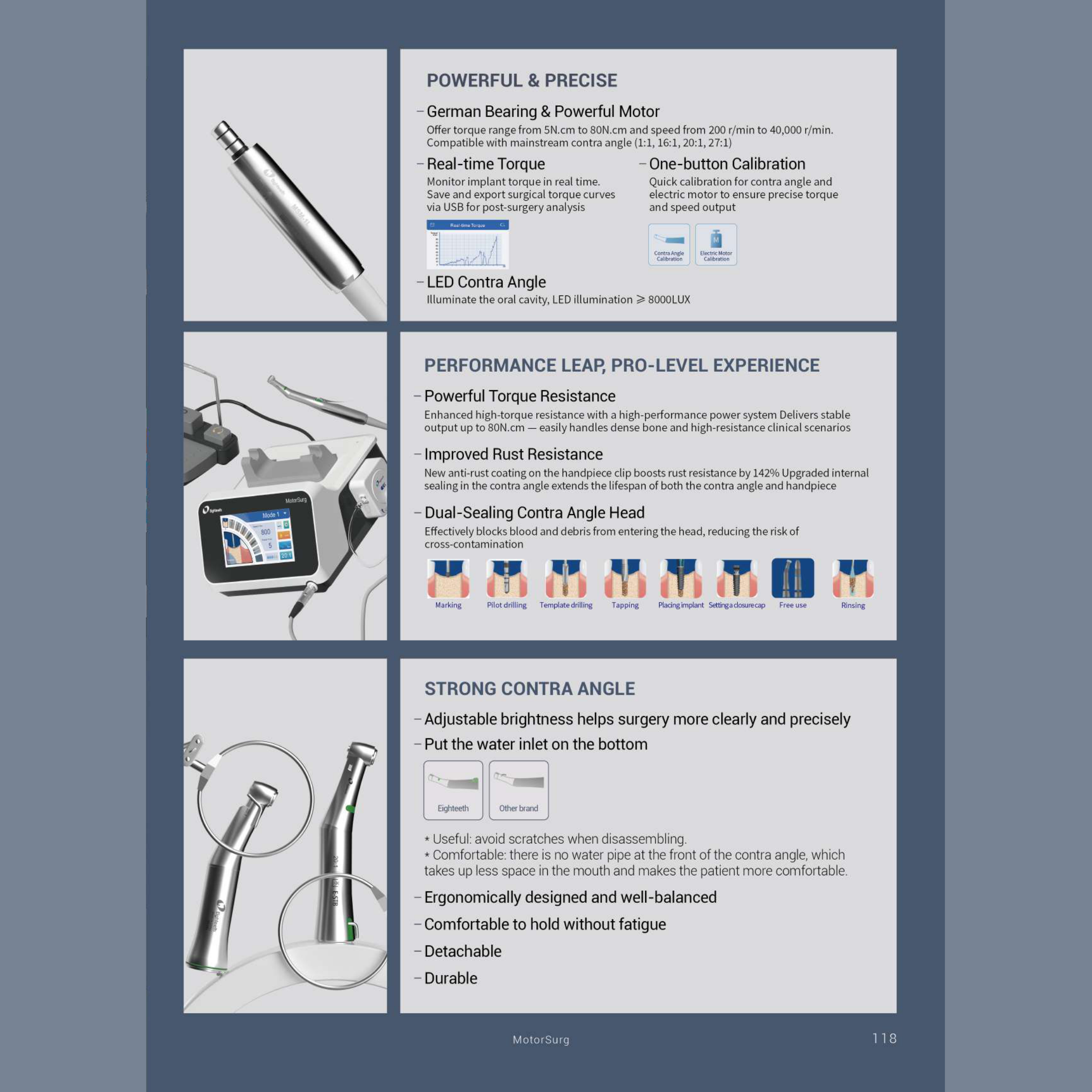 Eighteeth MotorSurg Implant Surgery Motor — MotorSurg — torque, calibration and contra-angle performance