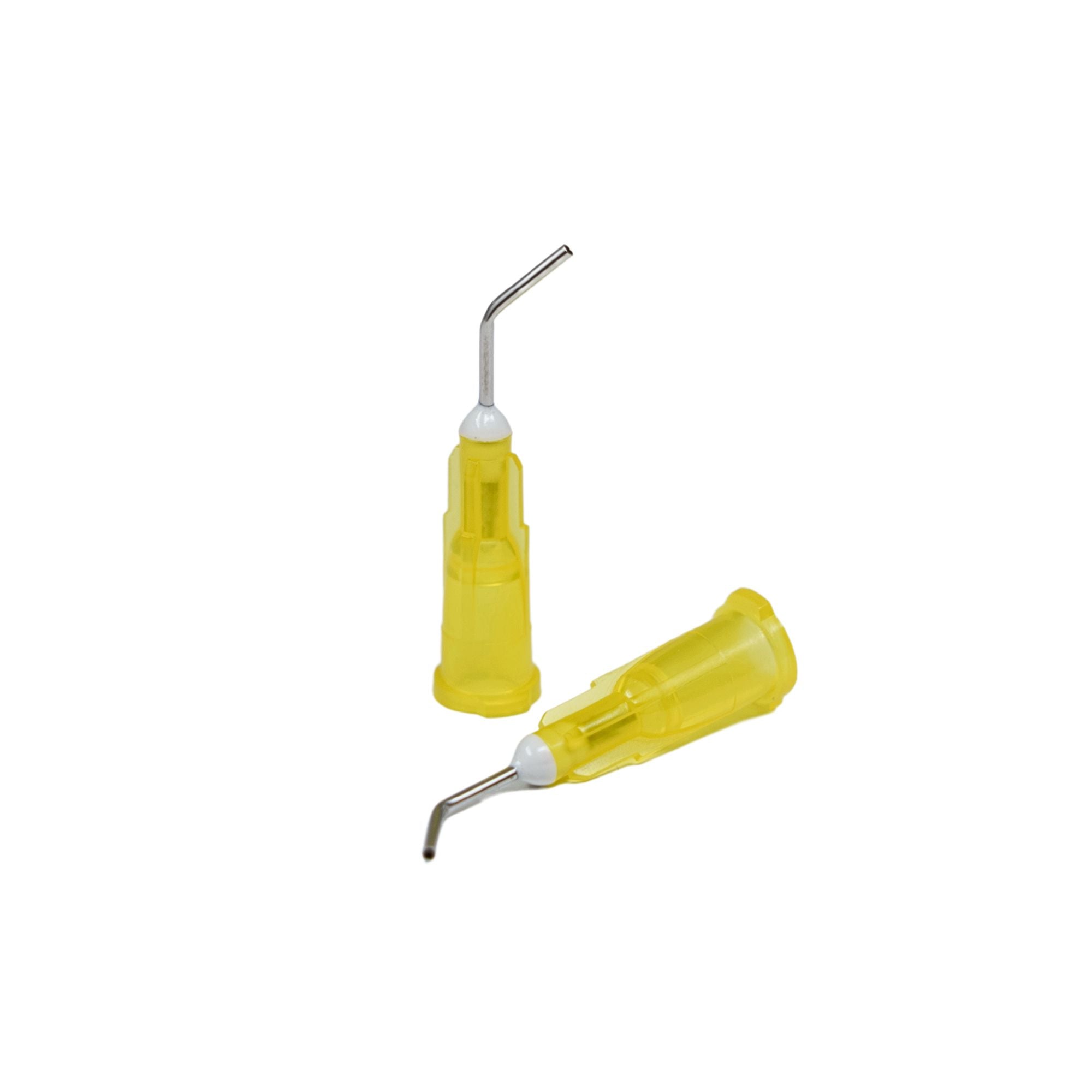Pre-Bent Dispensing Tips 20G yellow color for precise material application in dental procedures