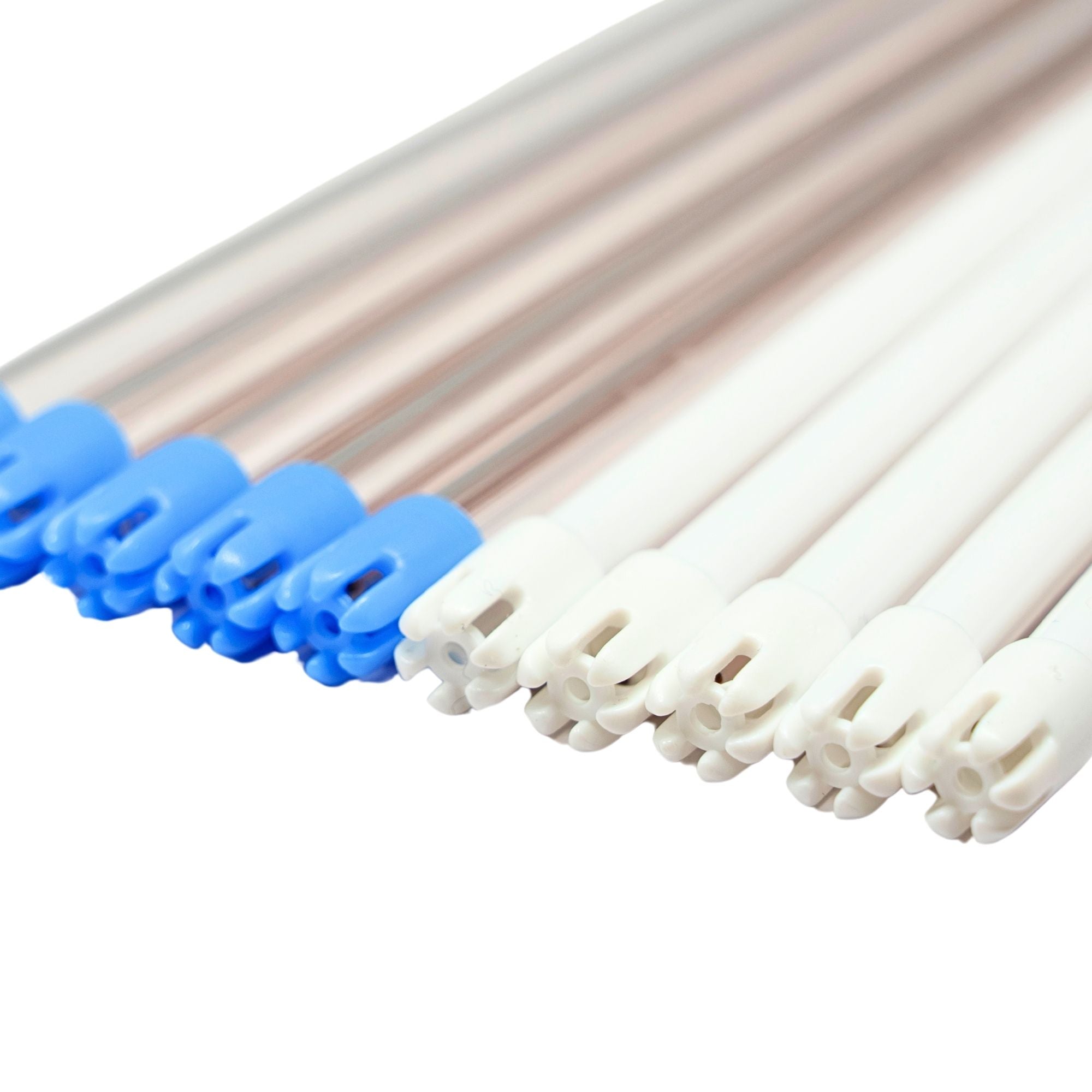 Close-up view of saliva ejector tips dual-color flexible disposable dental suction tips with vented design for moisture control