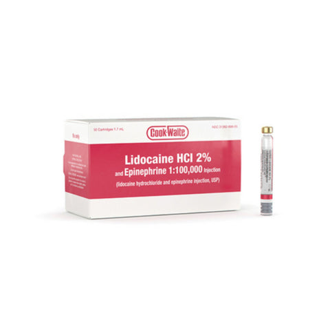 Lidocaine HCl 2% with Epinephrine 1:100,000 (Red) – 50/Box