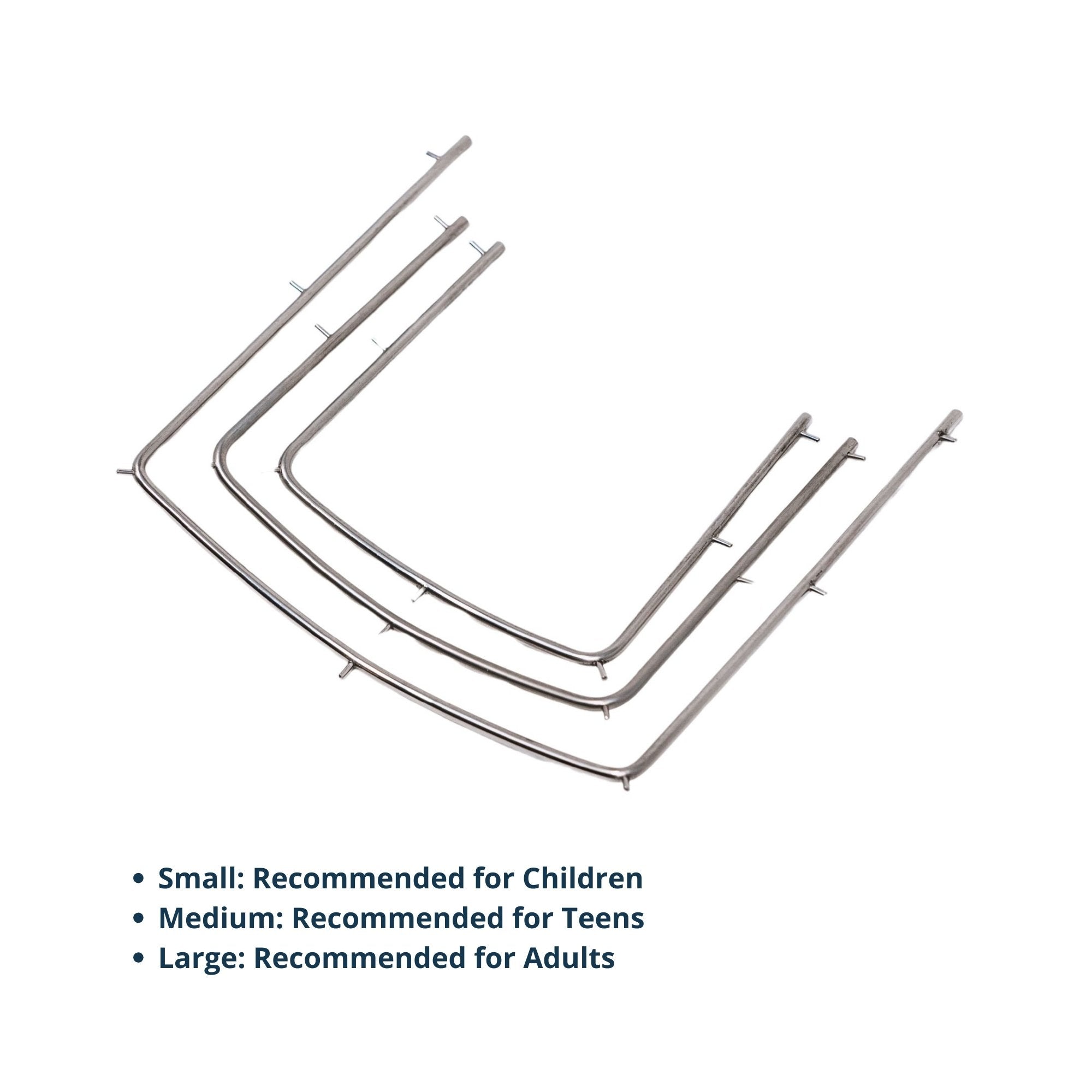 Stainless steel rubber dam frames in small medium and large sizes recommended for children teens and adults