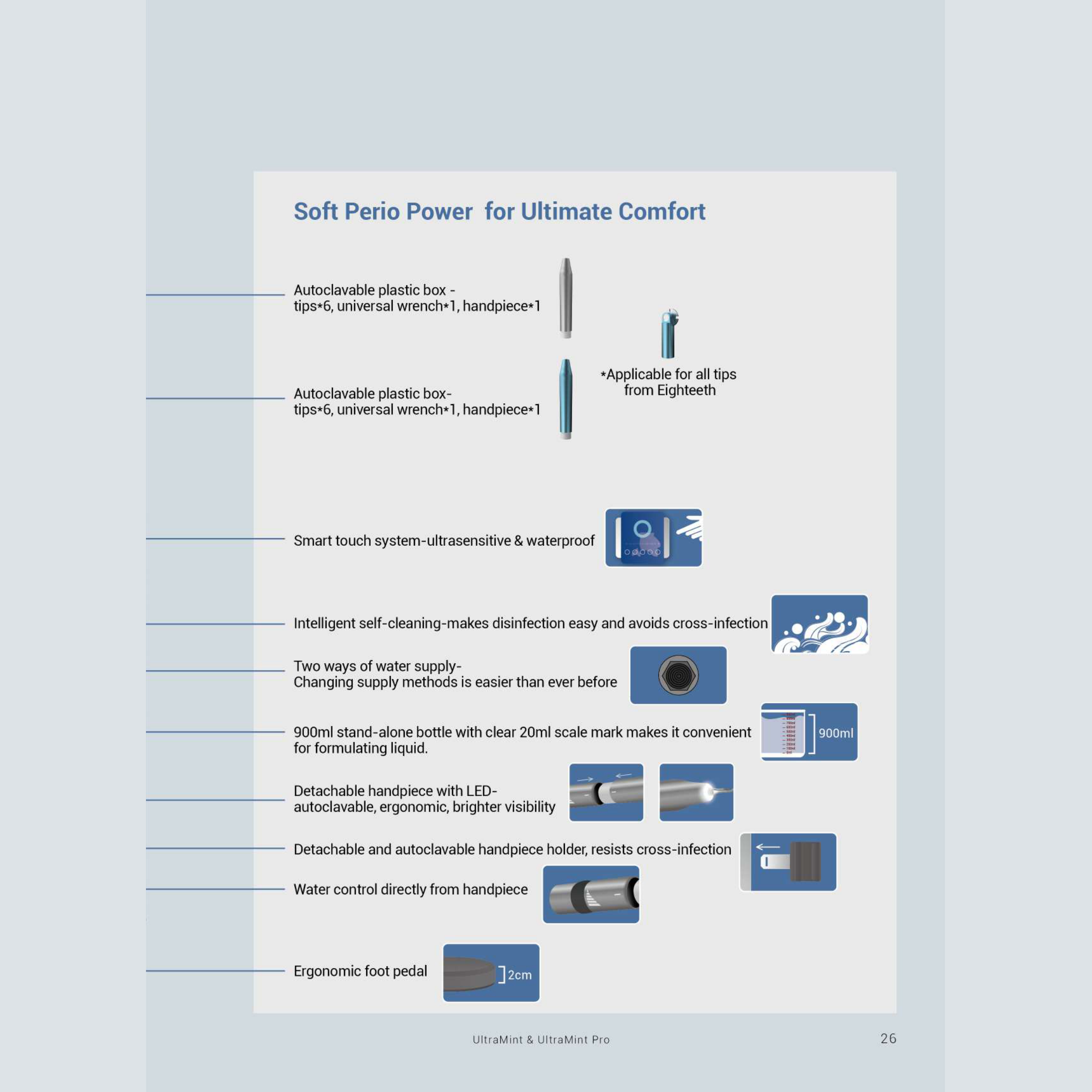 Eighteeth UltraMint Ultrasonic Scaler — UltraMint — soft perio power and autoclavable handpiece detail