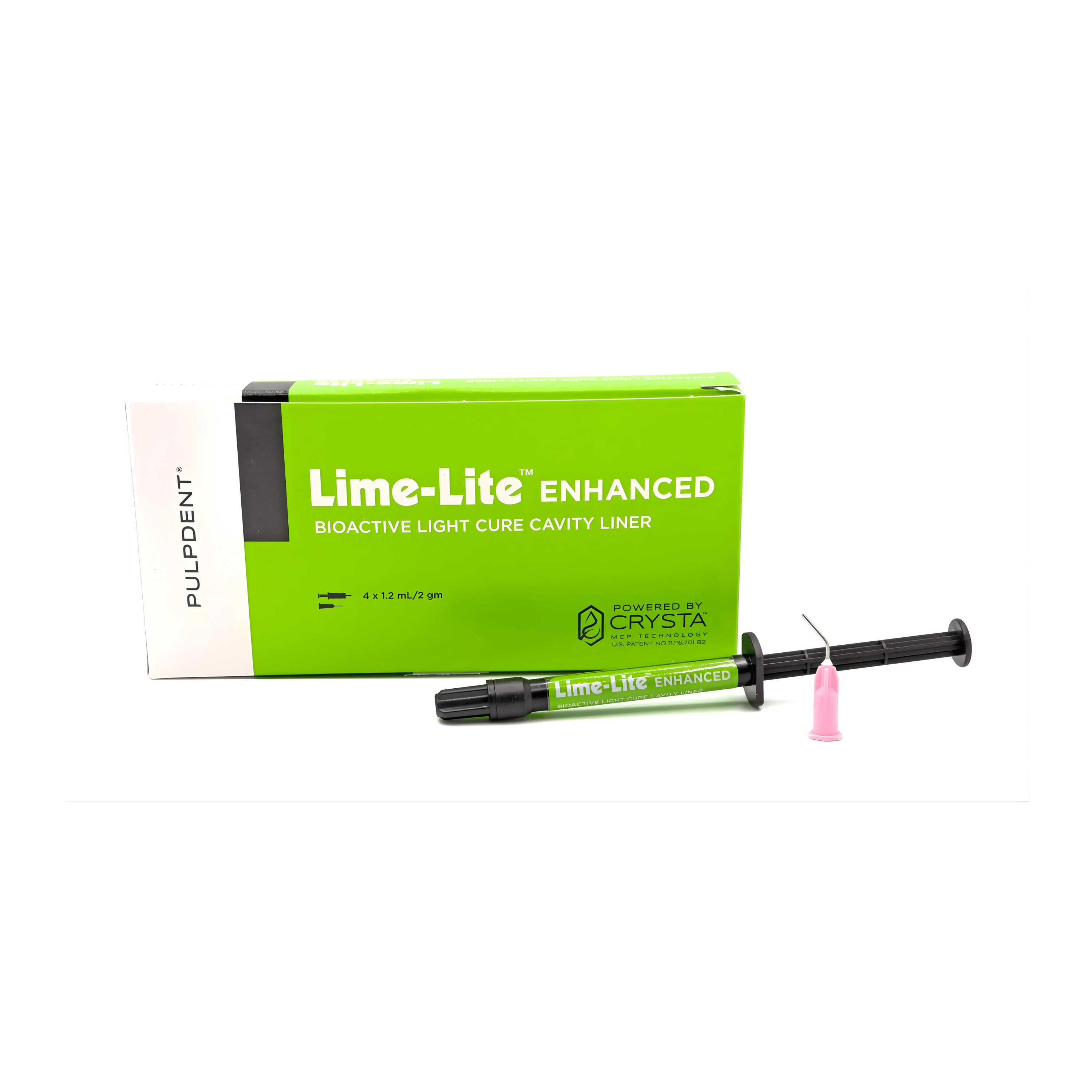 Lime-Lite Enhanced dental product packaging with syringe on a white background