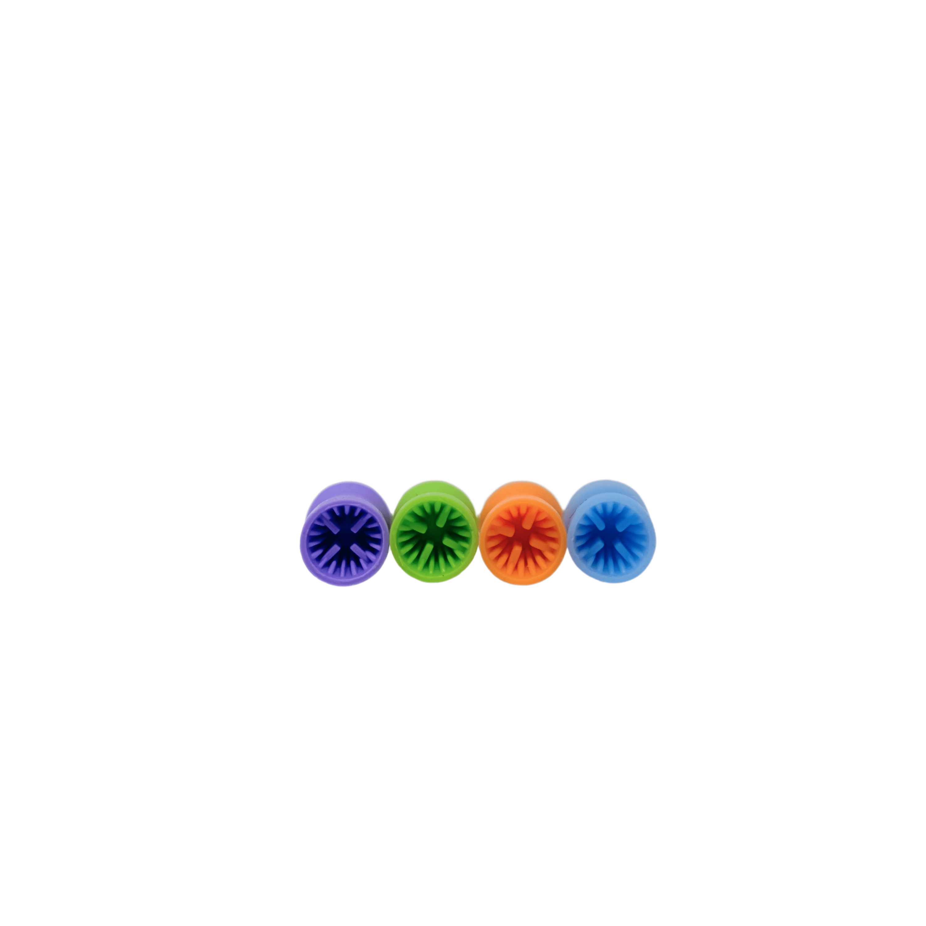 EBIKO latch-type plain prophy cups in firm, top view of four colour-coded cups for dental polishing