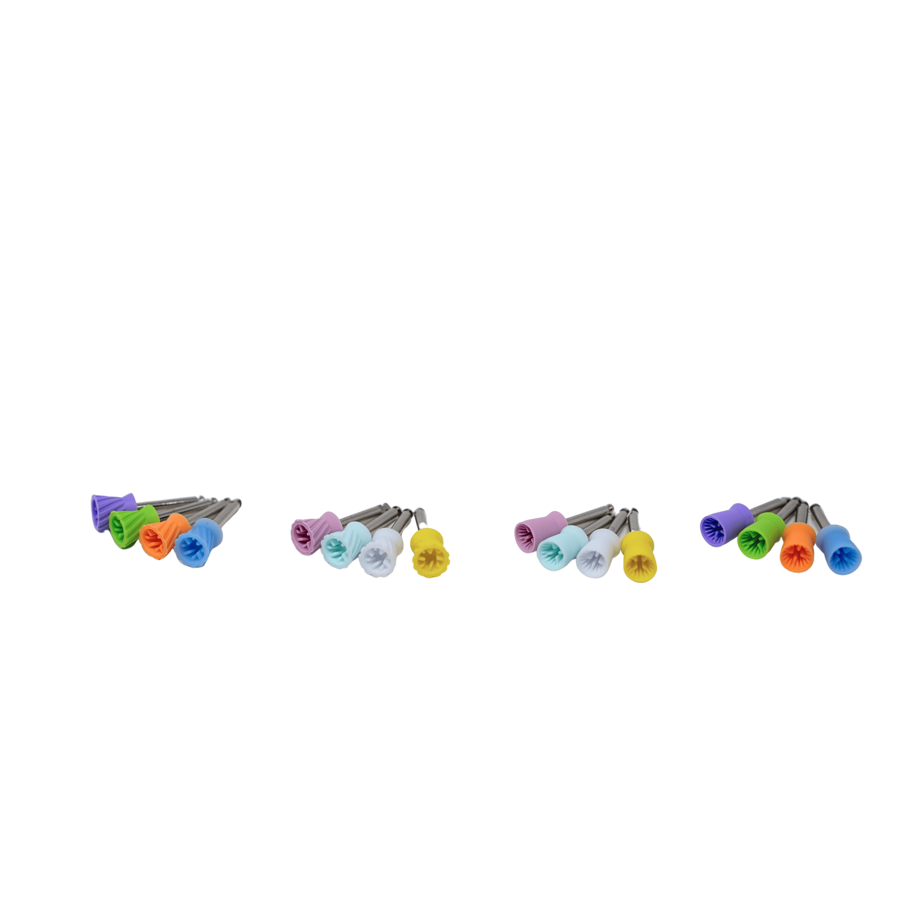 EBIKO latch-type prophy cups full range, plain and turbine styles in soft and firm, 144 per box