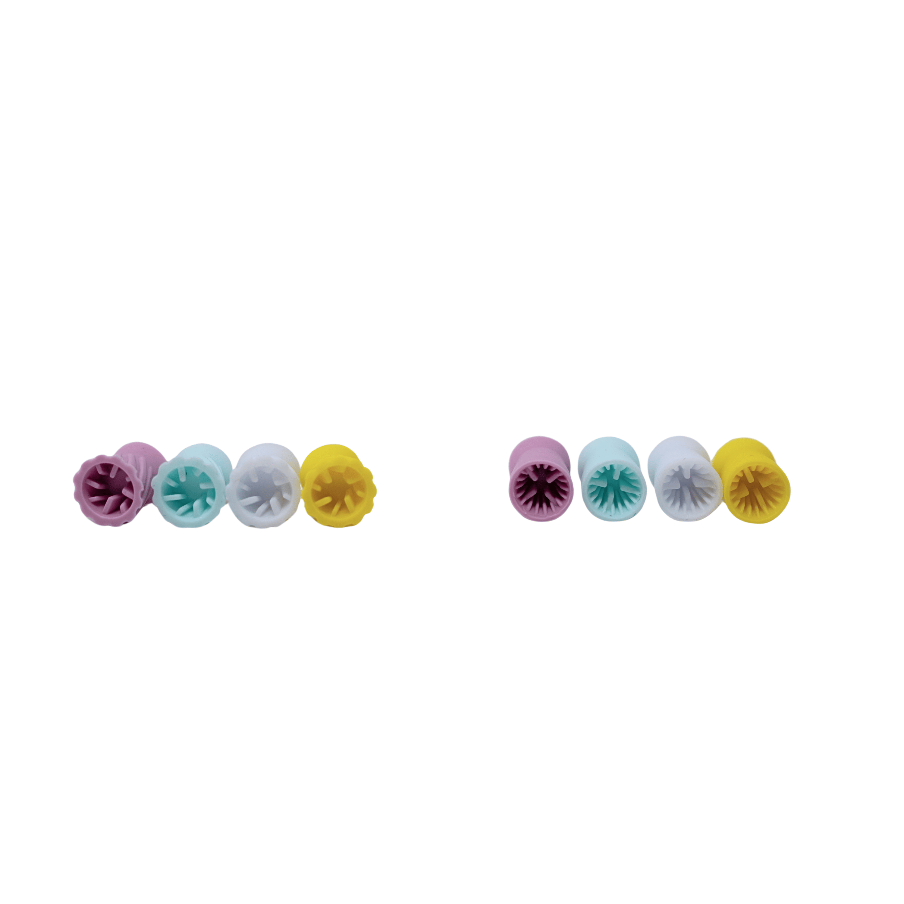 EBIKO screw-on prophy cups in soft, top view of four pastel colour-coded cups for dental polishing