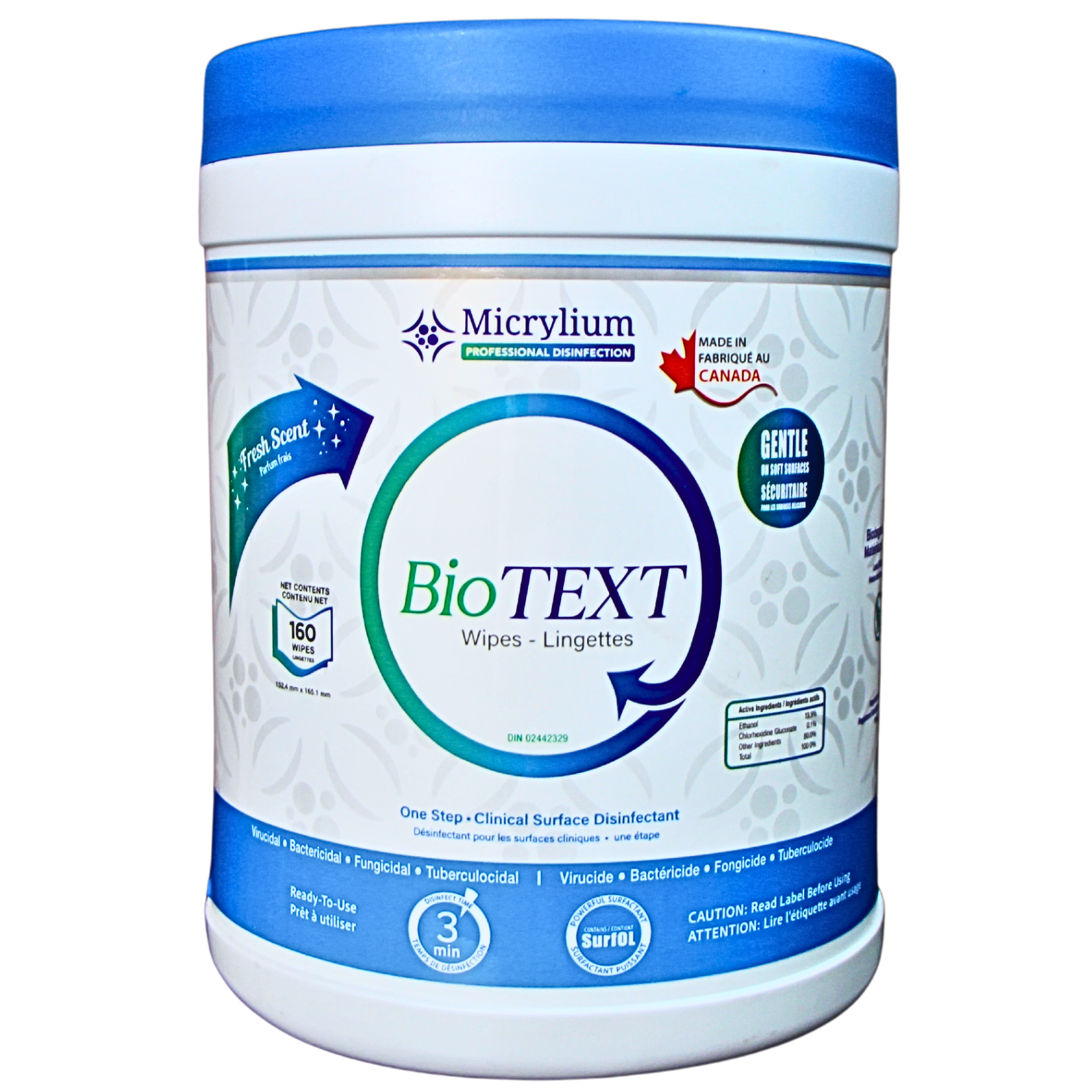 Micrylium BioTEXT Canister Wipes (160-sheet tub) — 01-TXWC-160