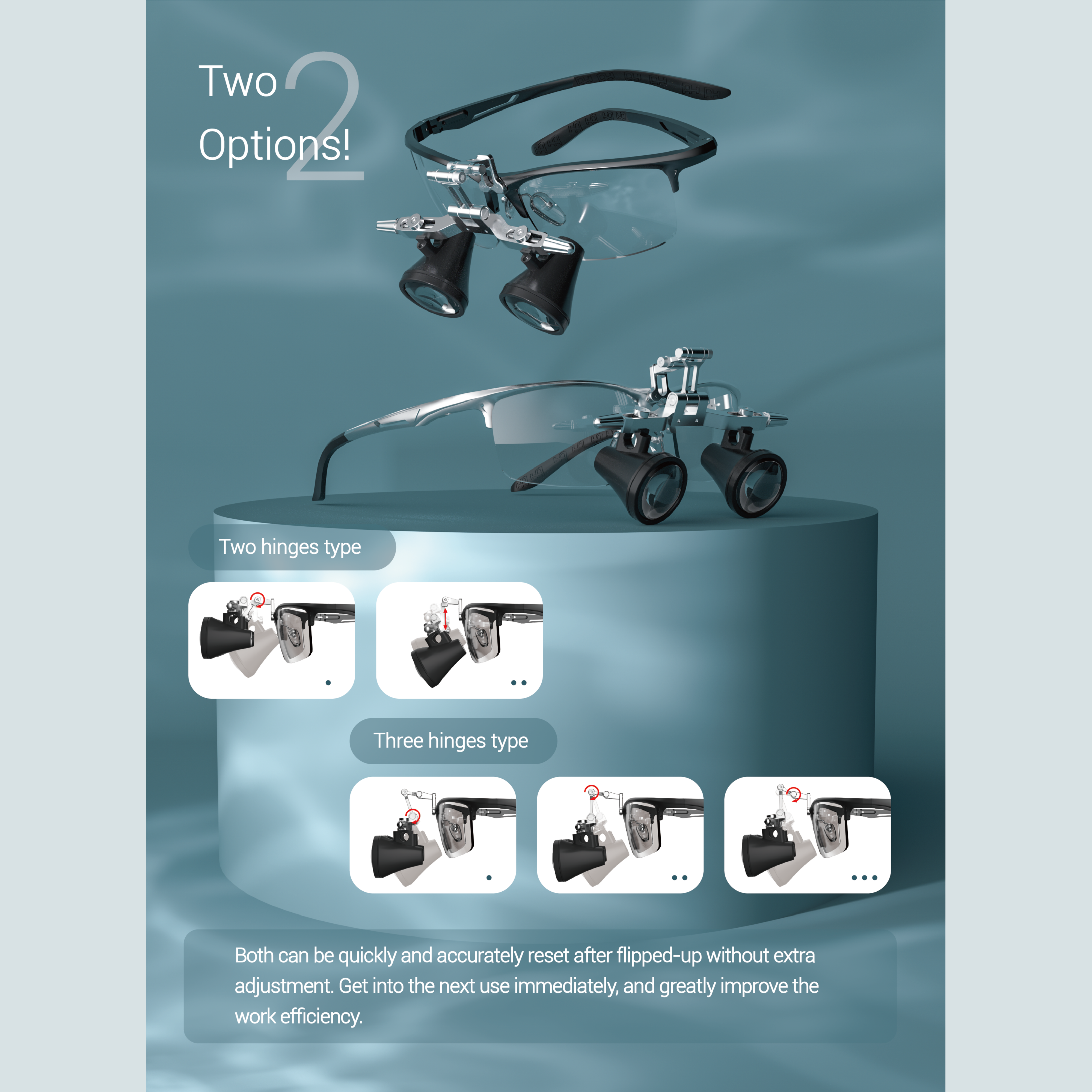 Eighteeth Brilliance Loupes — two- and three-hinge flip-up options | EBIKO Dental