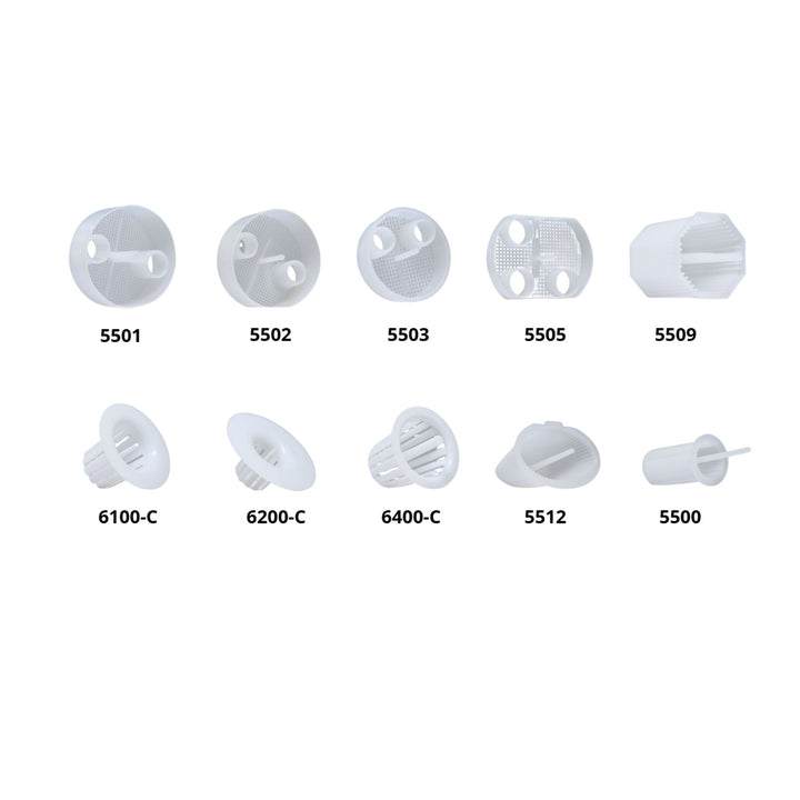 Various styles of disposable traps designed for dental vacuum systems available in 10 options
