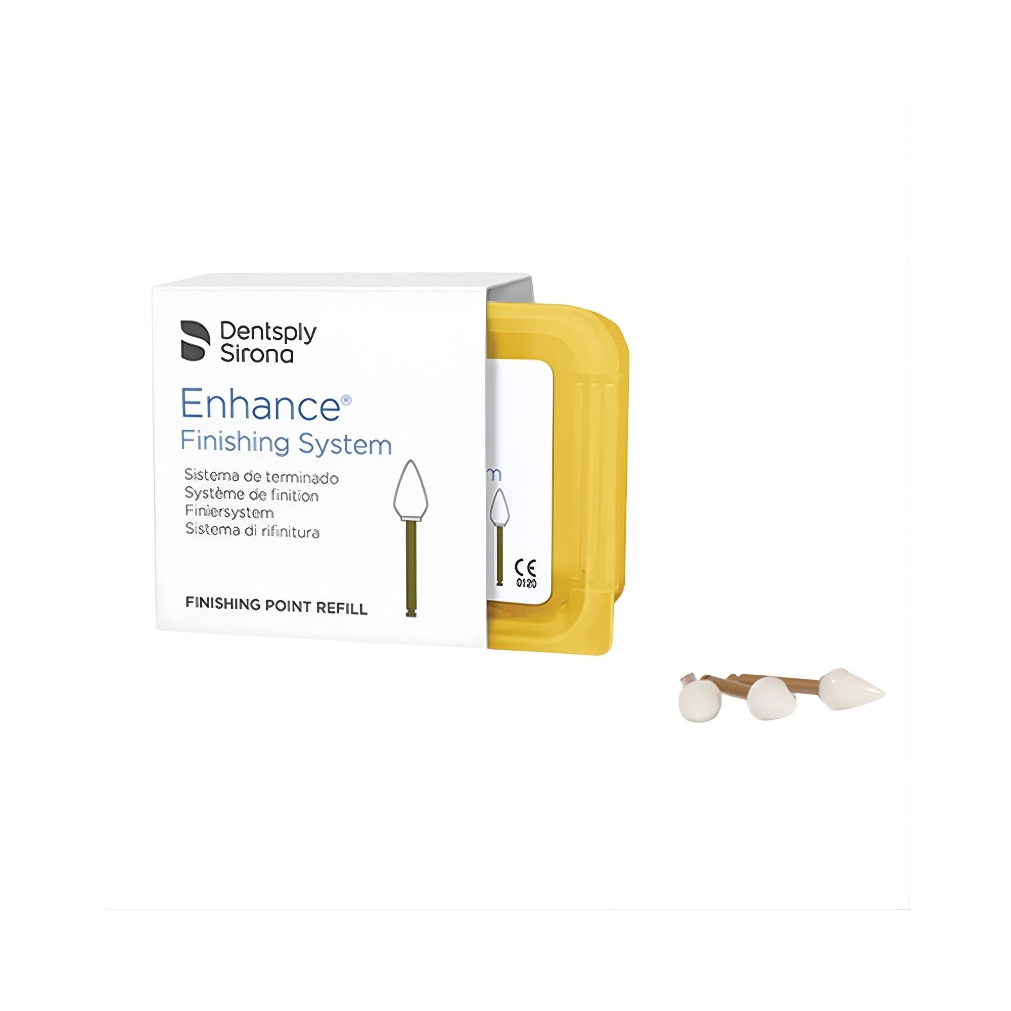 Dentsply Sirona Enhance Finishing System with yellow handle on a white background