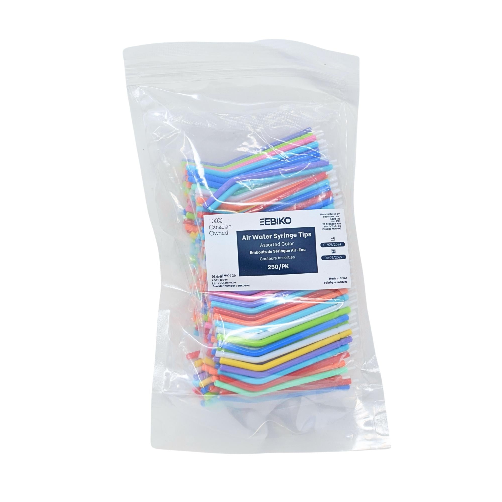 EBIKO air water syringe tips assorted color disposable dental nozzles 250 pack sealed for hygiene and precision in dental procedures