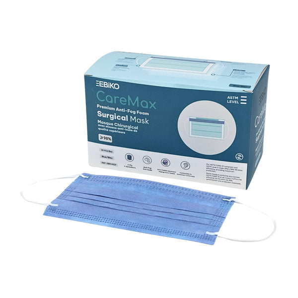 EBIKO CareMax anti-fog surgical mask ASTM level 3 premium 4 ply medical face mask 50 per box for superior protection and comfort