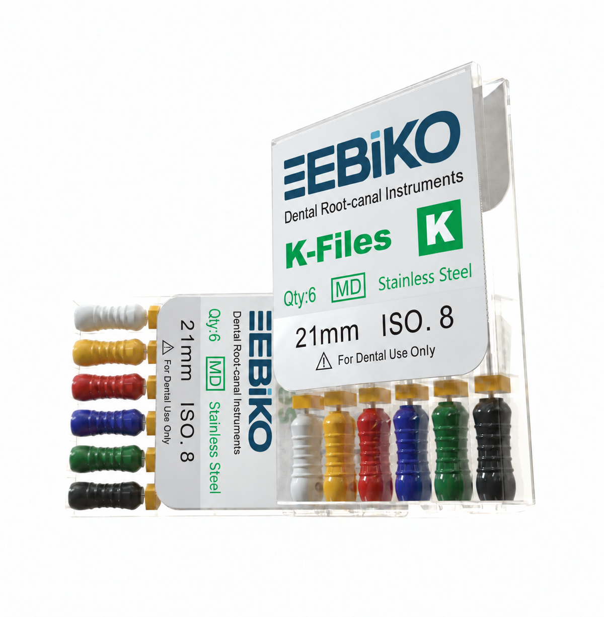 EBIKO Hand K-Files Stainless Steel in EBIKO-branded packaging, 6 files per pack