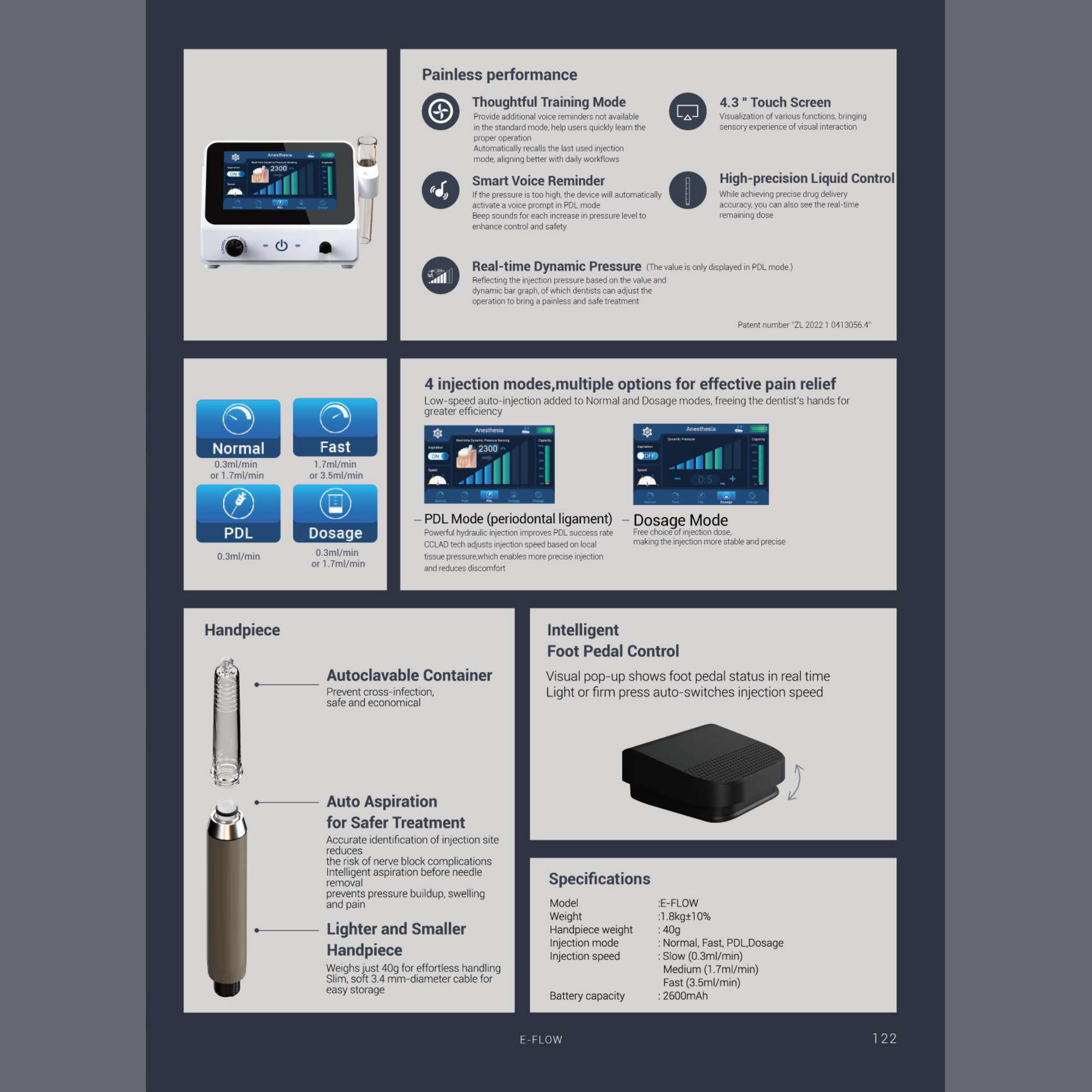 Eighteeth E-Flow Anesthesia Delivery System — E-Flow — painless injection modes, dosage control and specifications
