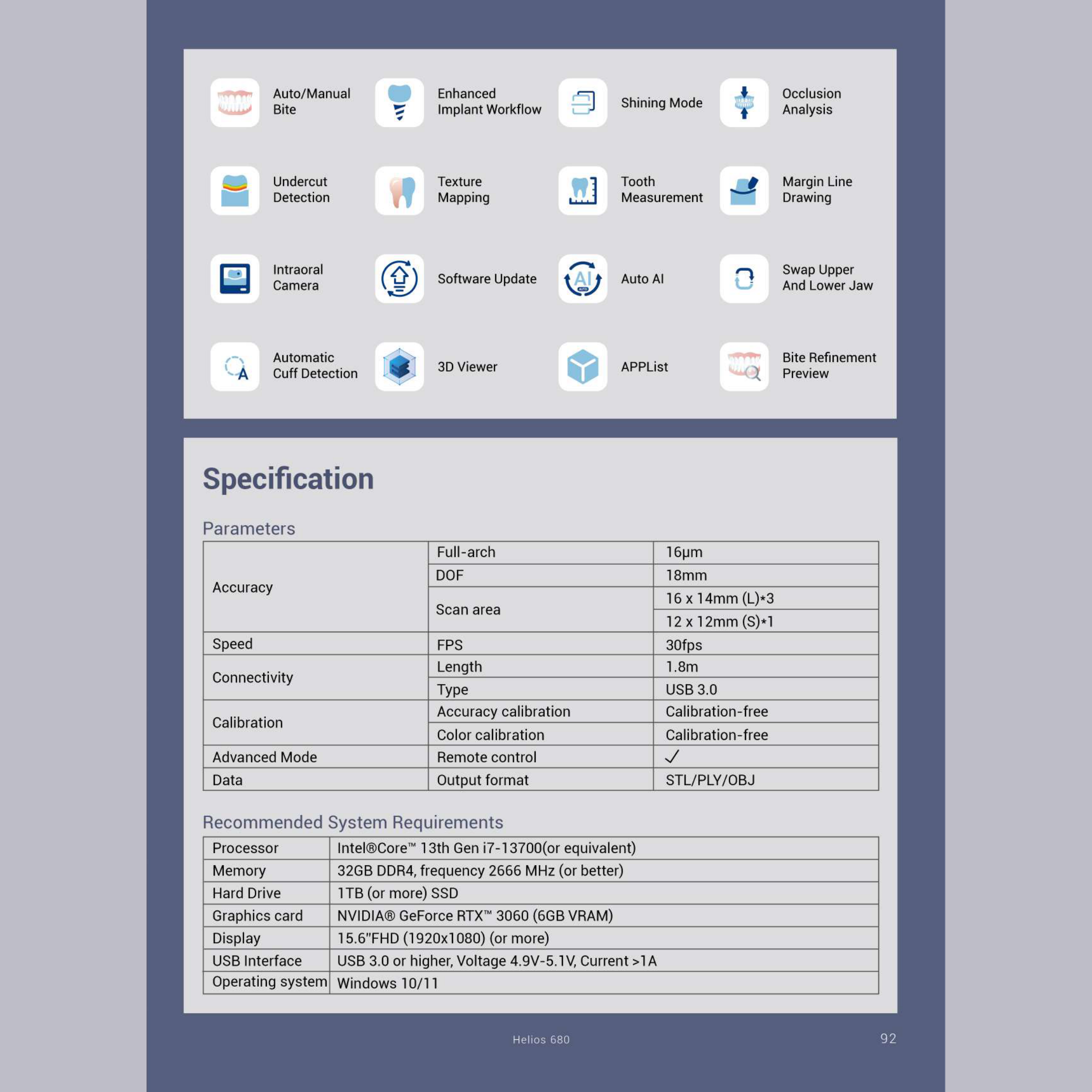 Eighteeth Helios Intraoral Scanner — Helios 680 — scanning features and full specifications