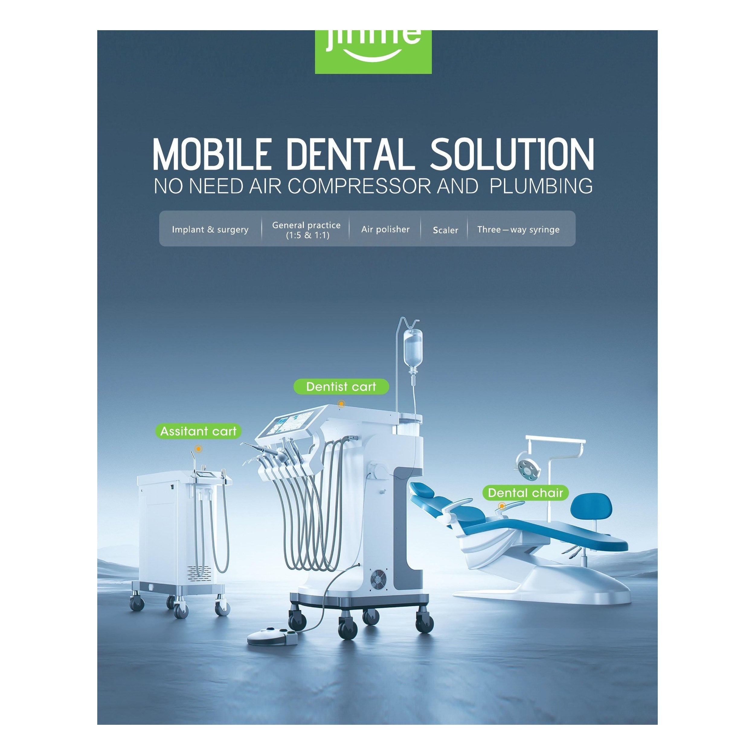 Jinme Mobile Dental System DS70 + Suction 10 (No Compressor) | EBIKO Dental