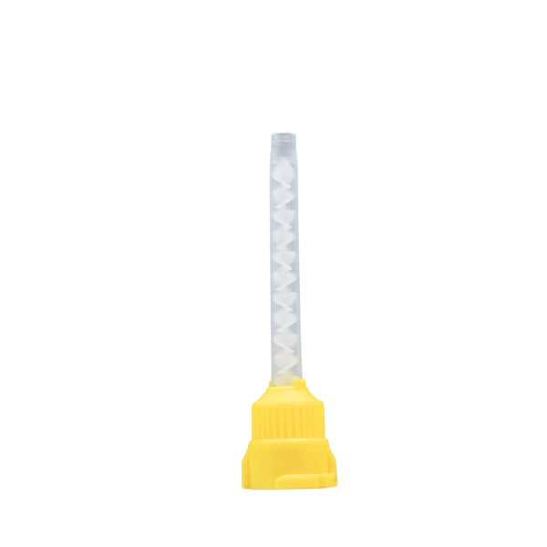 Yellow mixing tip with internal spiral structure dental use