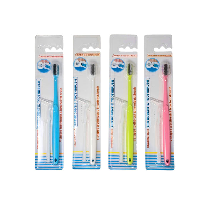 Orthodontic Toothbrush with Interdental Brush V Shaped Bristles for Braces and Orthodontic Care Available in Multiple Colors