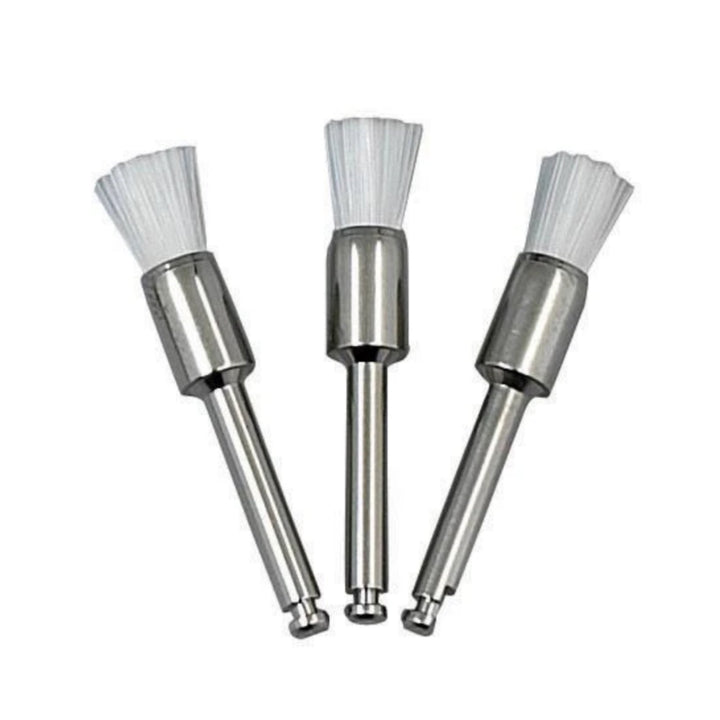 Latch-type flat style prophy brushes for dental polishing