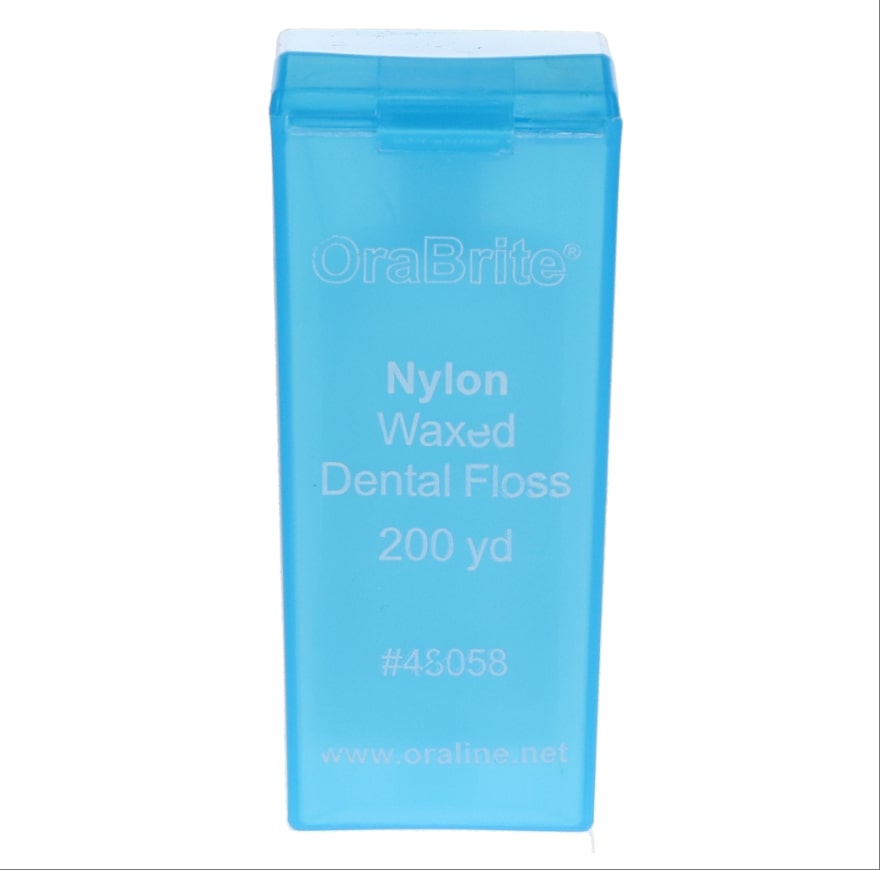 3D nylon waxed dental floss 200 yard refill in blue dispenser case